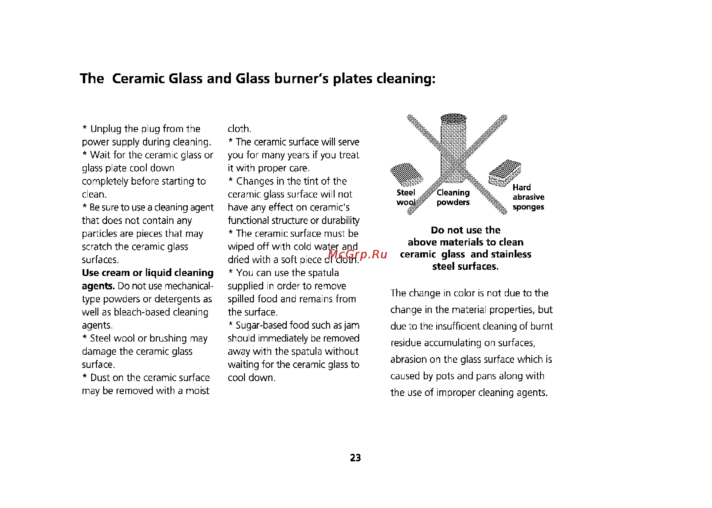 Beko M 6604 CTW [54/64] The ceramic glass and glass burner s plates cleaning