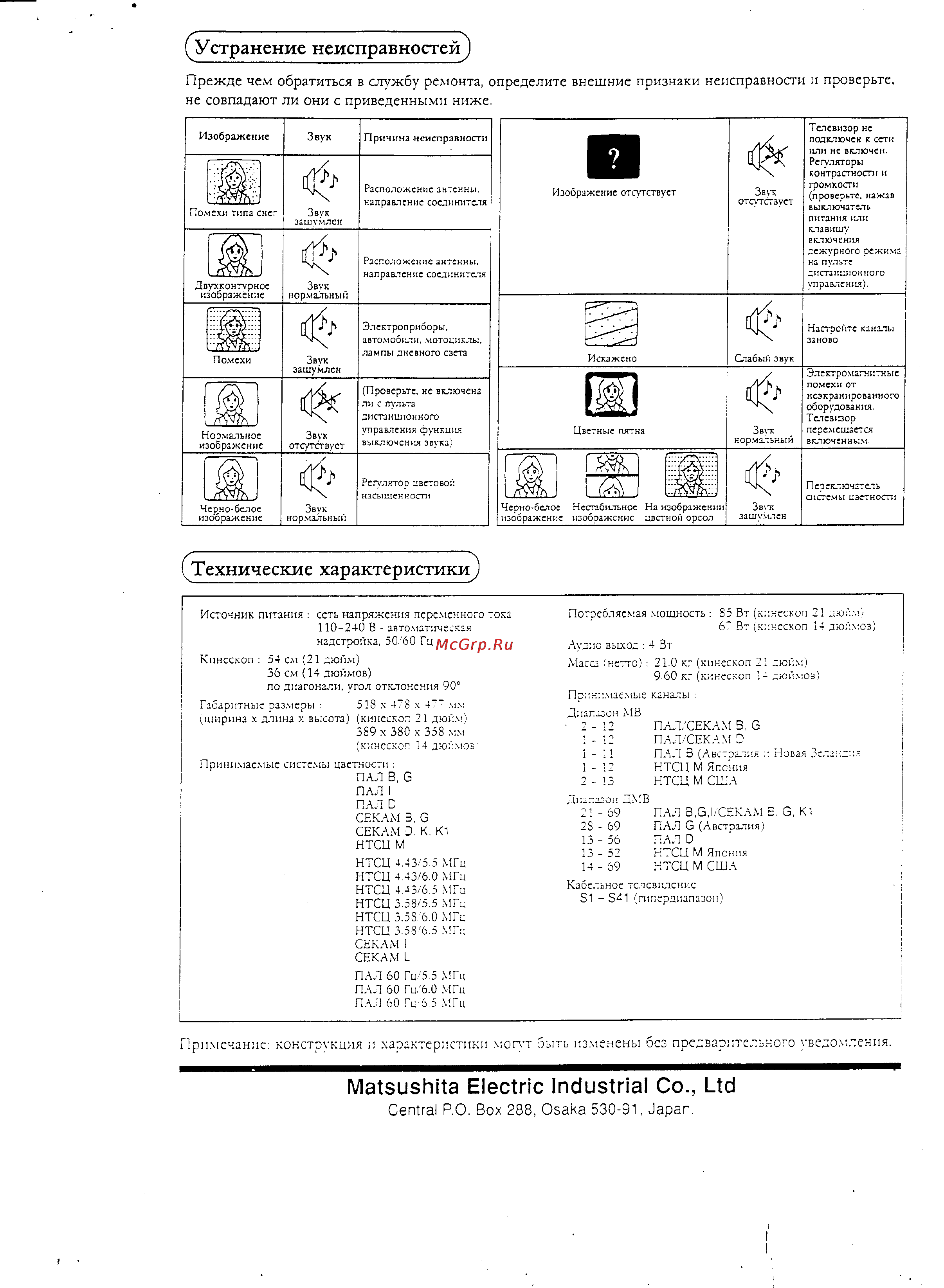 Panasonic TC-14F1D [12/12] Технические характеристики