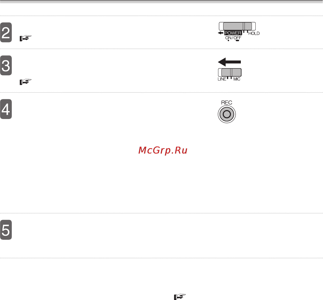 Sanyo ICR-EH 800 PCM, 2Gb + SD [42/134] Включите воспроизведение внешнего аудио источника и нажмите кнопку rec на данном устройстве чтобы начать запись