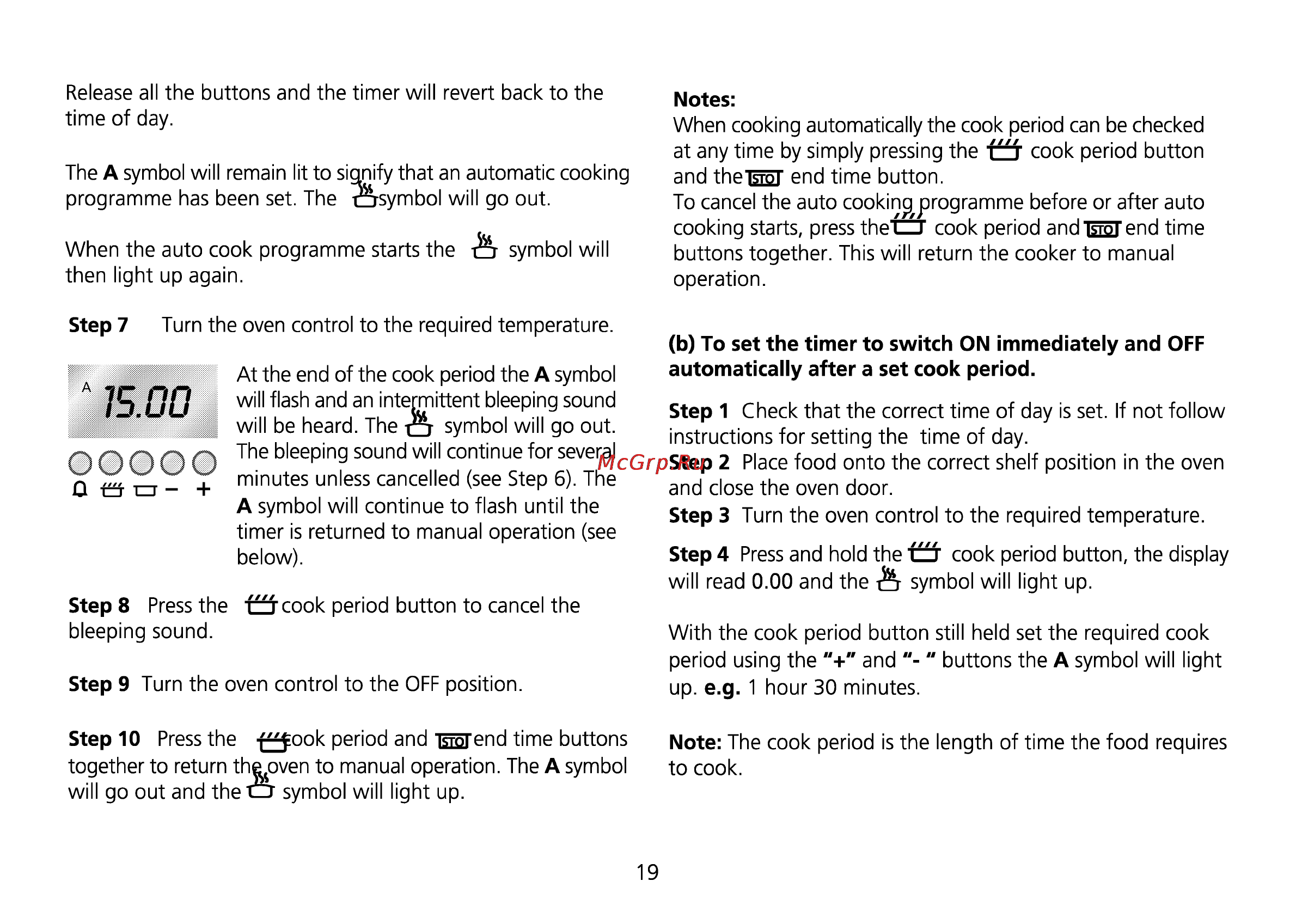 Beko ET 5614 HX [54/71] B to set the timer to switch on immediately and off automatically after a set cook period
