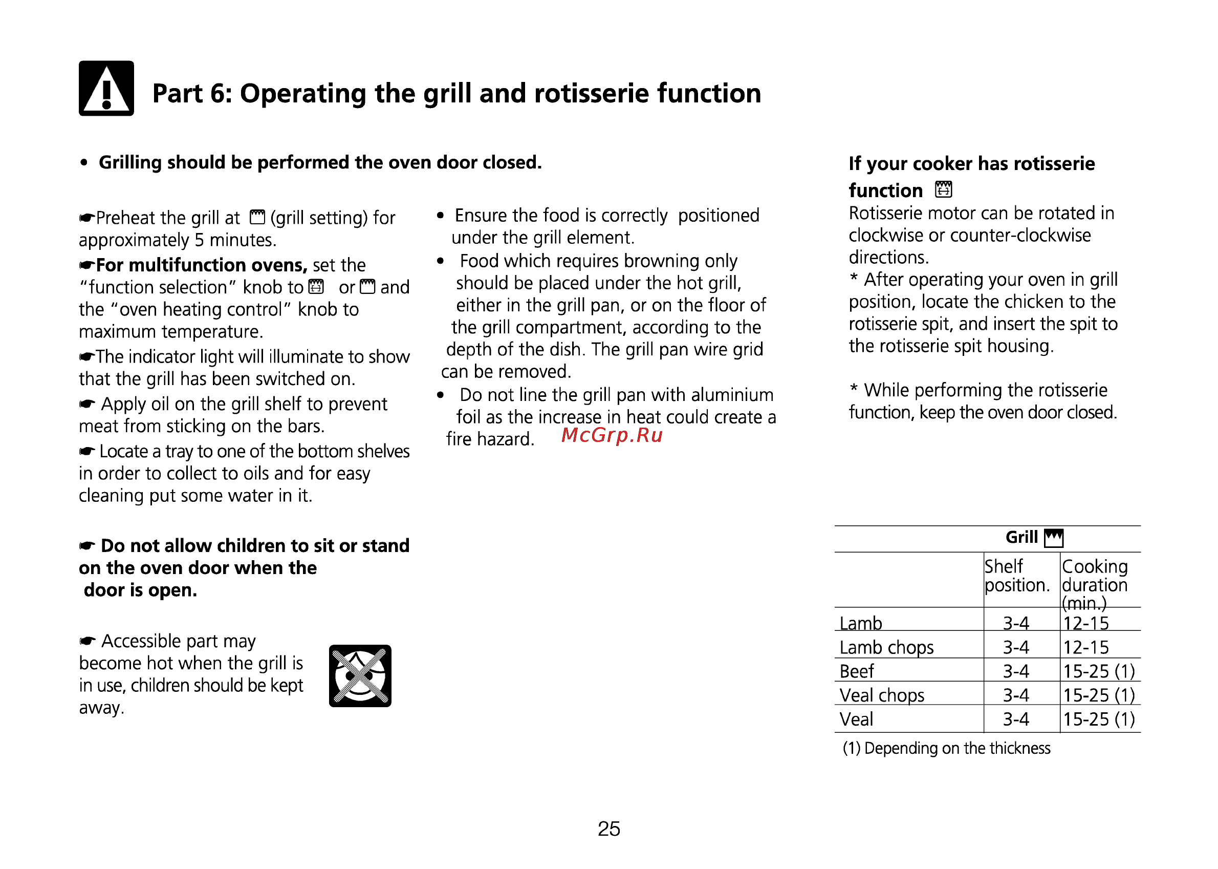Beko ET 5614 HX [60/71] Part 6 operating the grill and rotisserie function