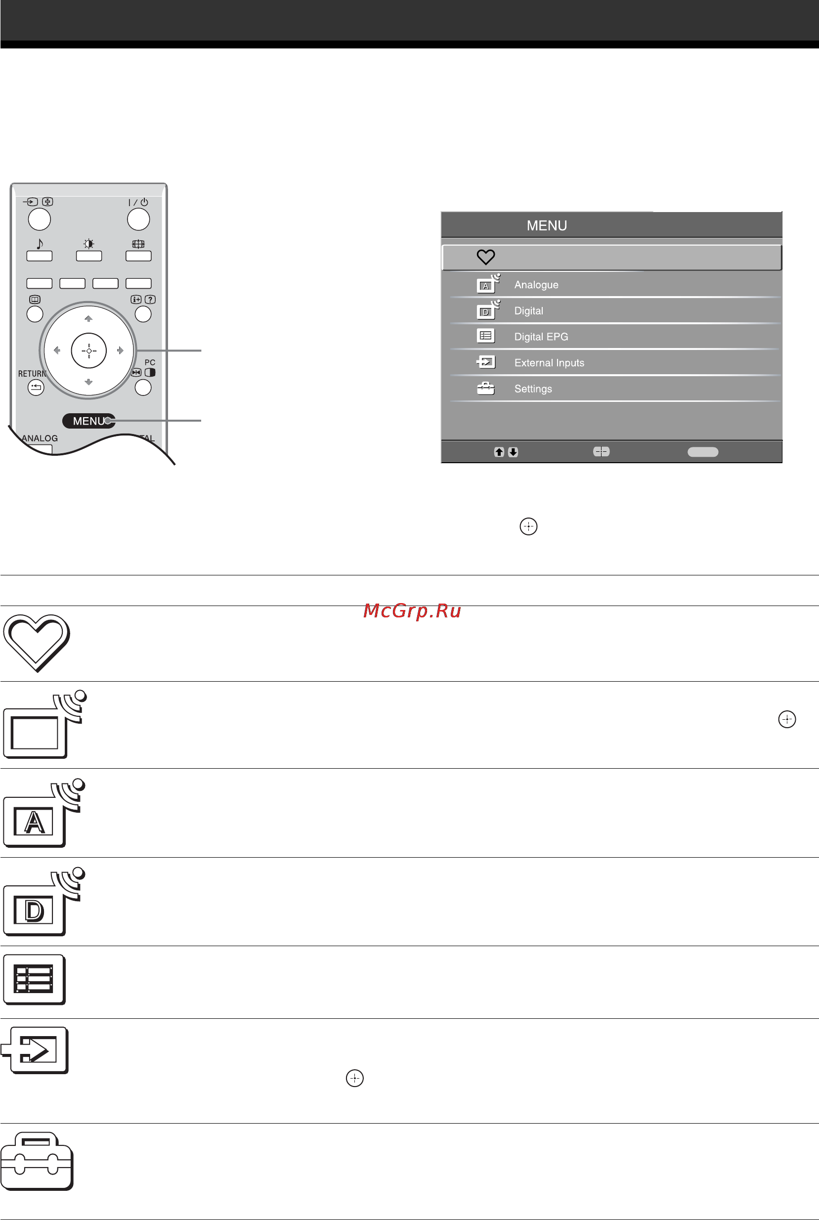 Sony KDL-26P2530 [16/83] Navigating through menus
