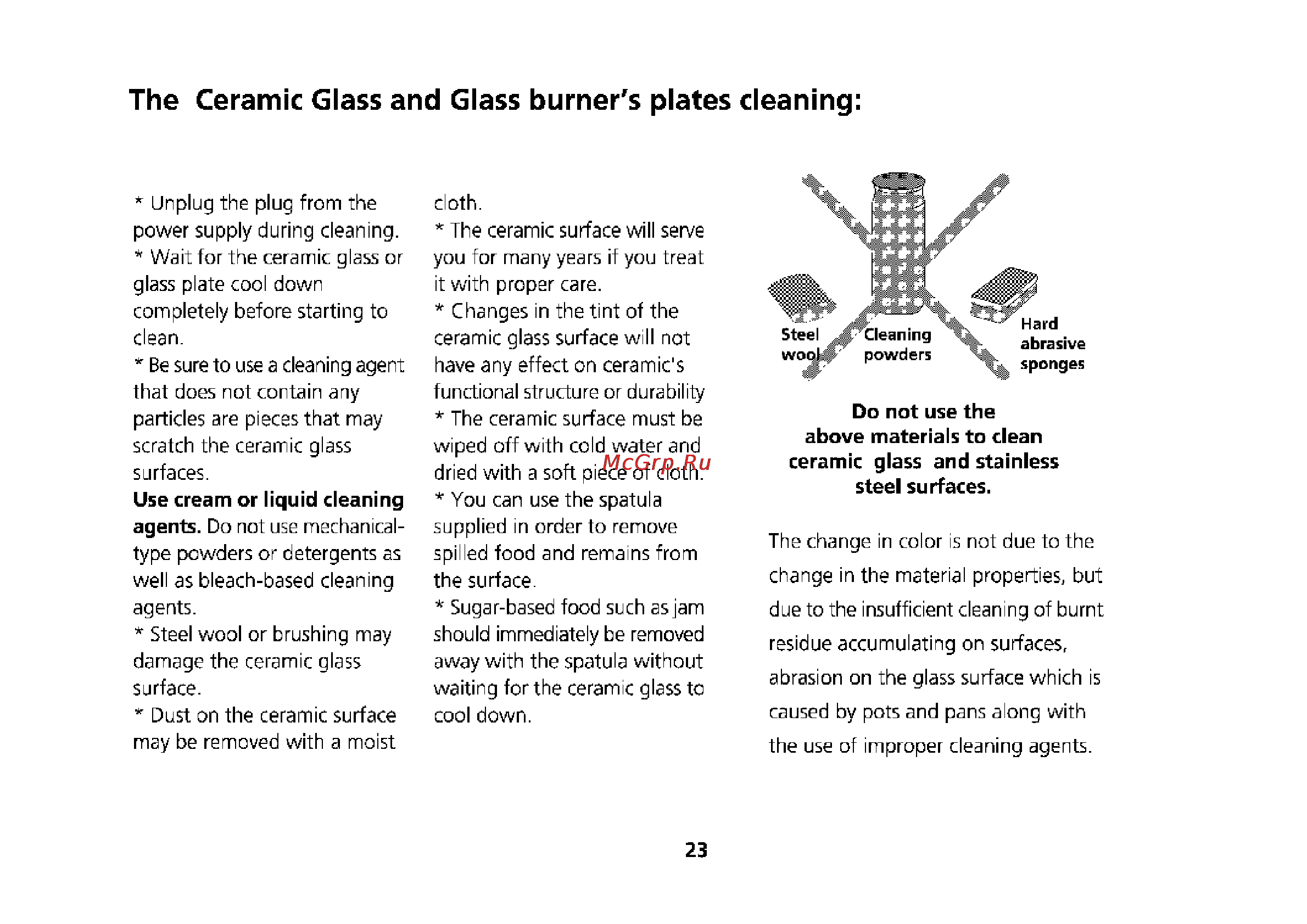 Beko CS 61110 [53/64] The ceramic glass and glass burner s plates cleaning