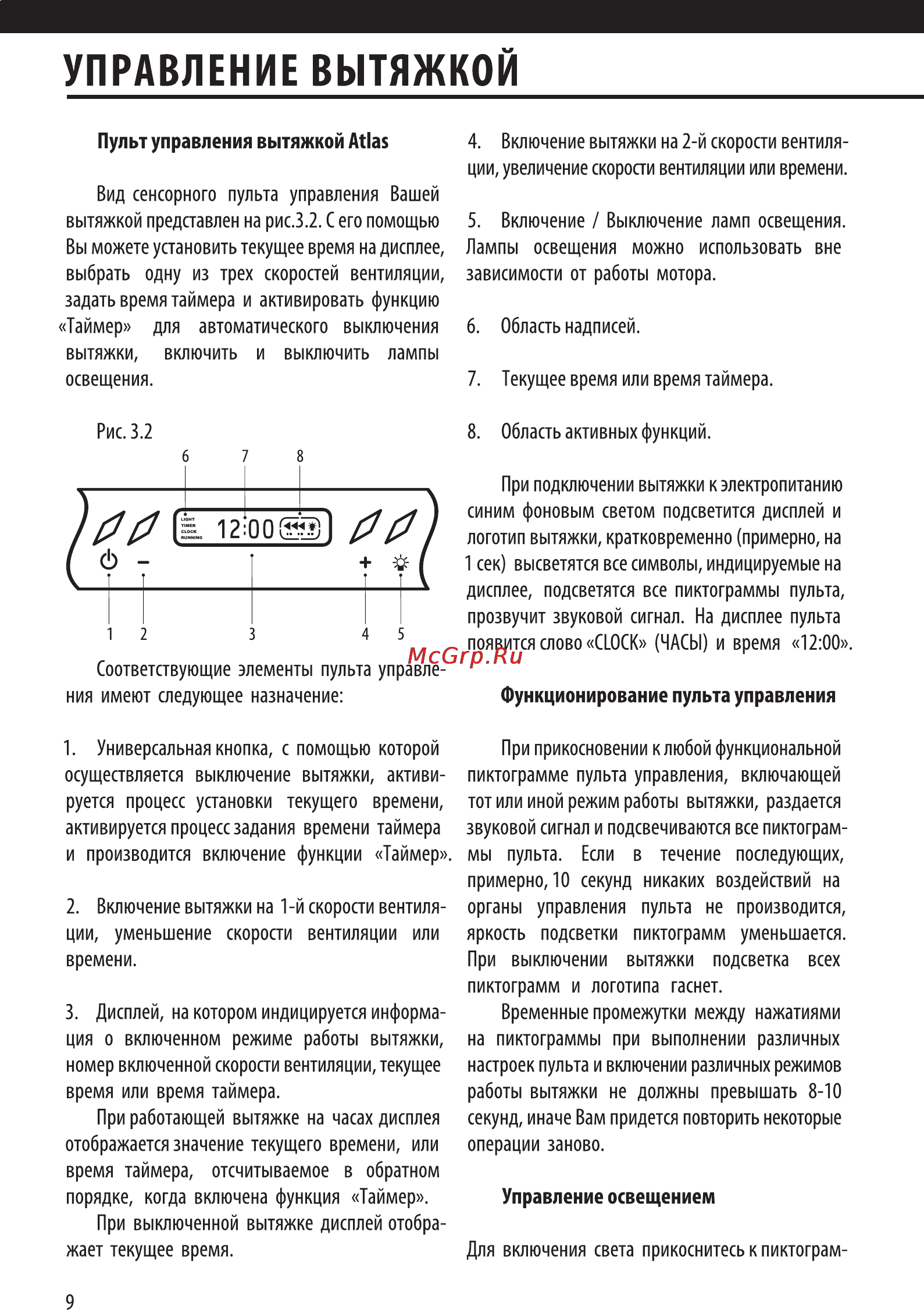 Shindo ALIOT sensor 60B/OG 3ETC [10/20] Управление вытяжкой