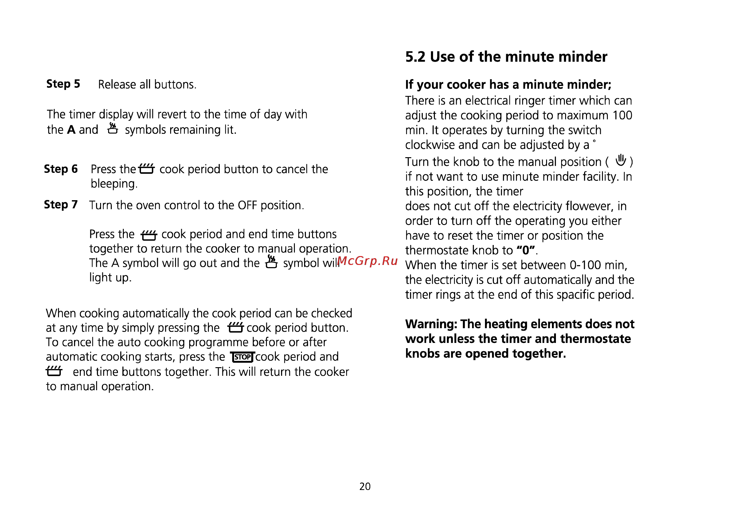 Beko CS 52010 [54/72] Use of the minute minder