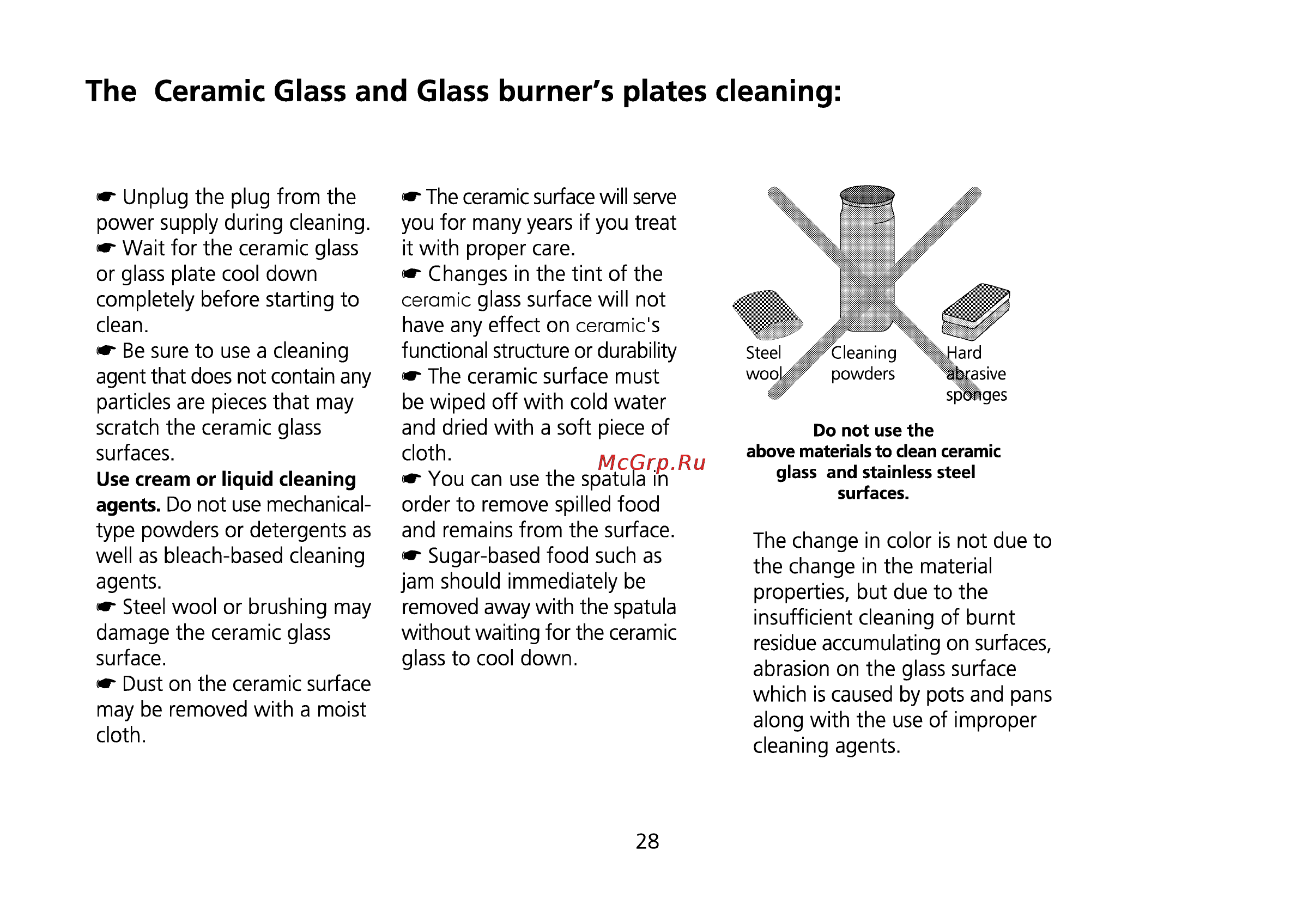 Beko CS 52010 [62/72] The ceramic glass and glass burner s plates cleaning