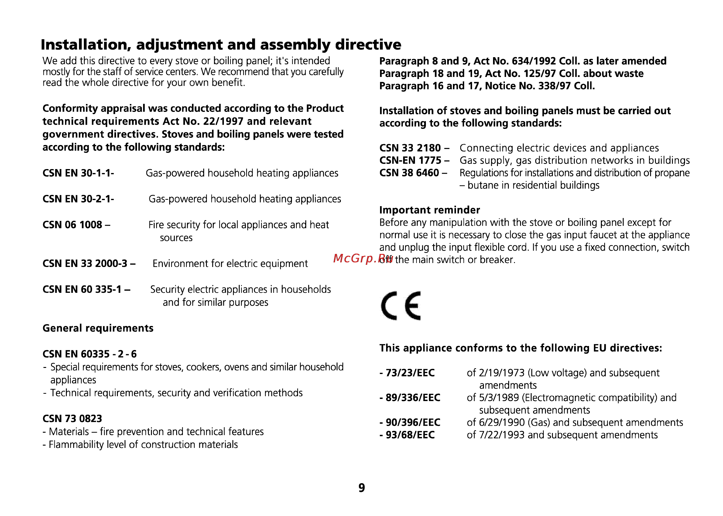 Beko CS 47100 [10/88] Installation adjustment and assembly directive