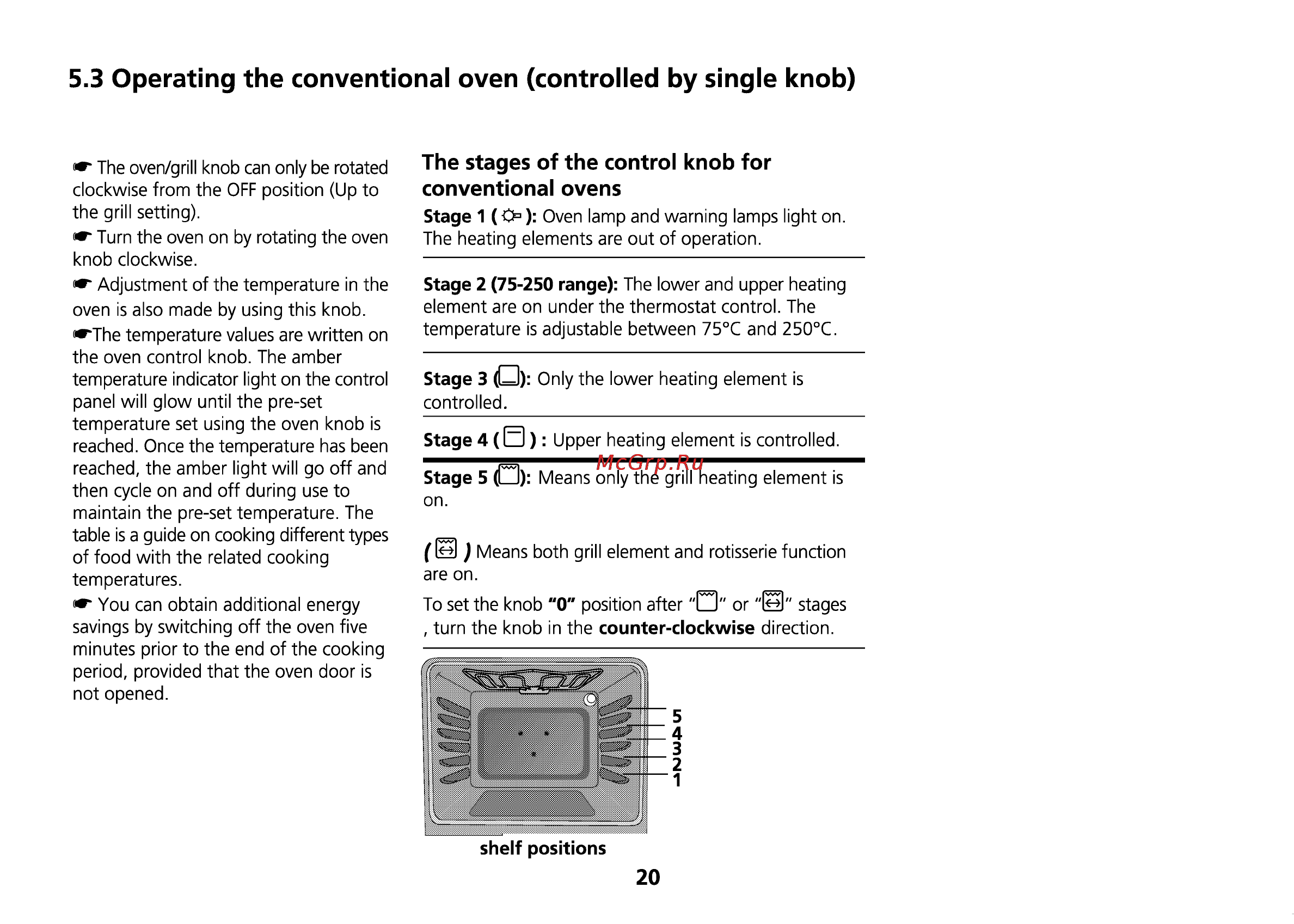 Beko CS 47100 [21/88] Operating the conventional oven controlled by single knob