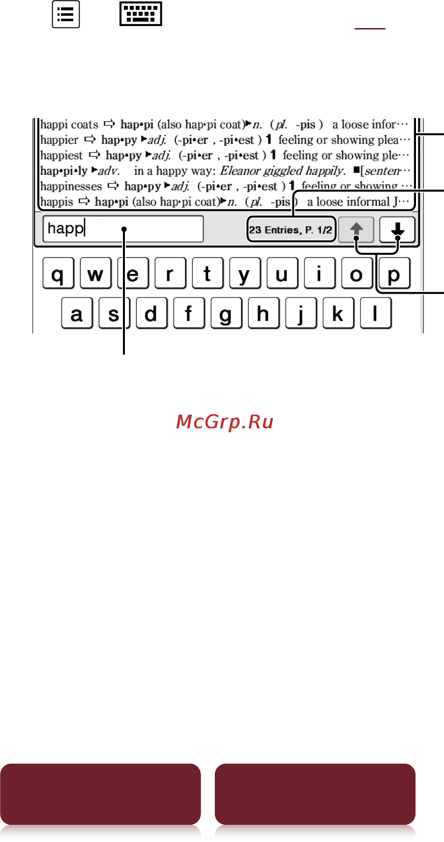 Sony PRS-650 [62/139] To list words with same head letters as previously entered word