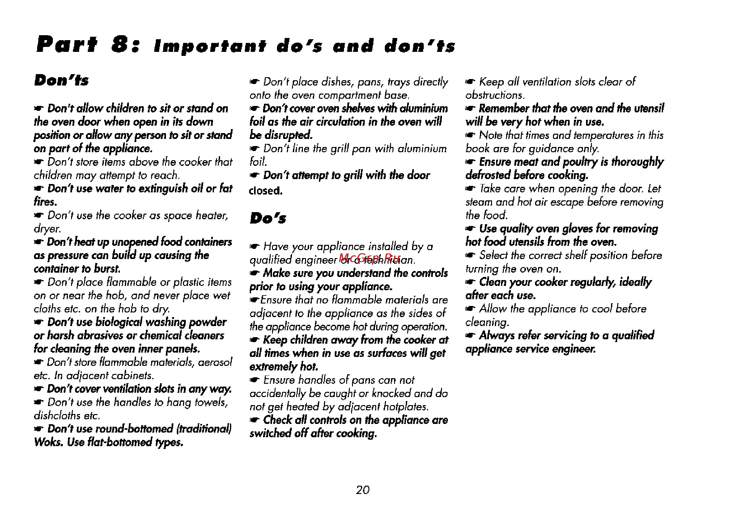Beko CG 61110 G [44/52] Part 8 important do s and don ts