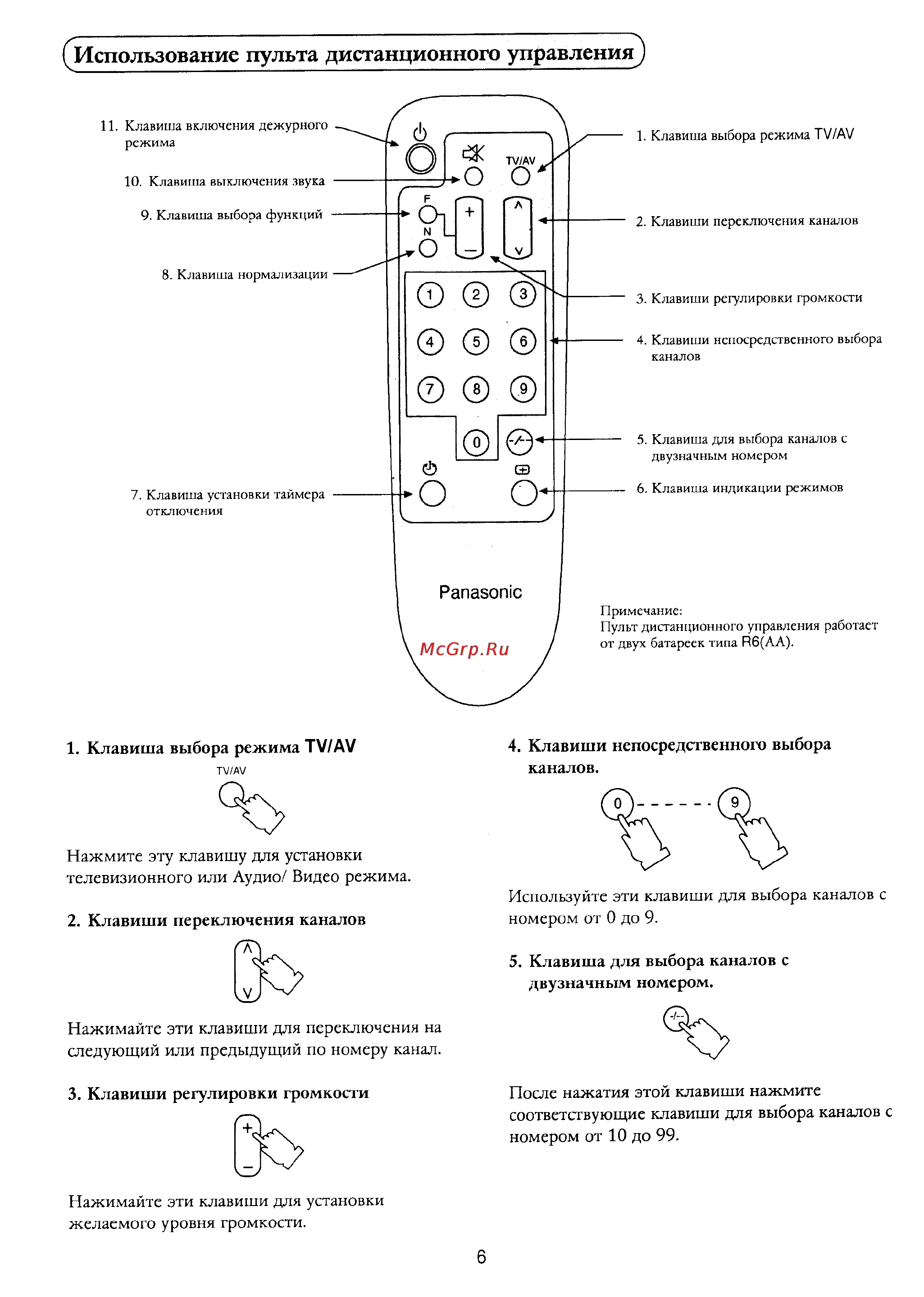 Panasonic TC-16L10R [7/12] Использование пульта дистанционного управления