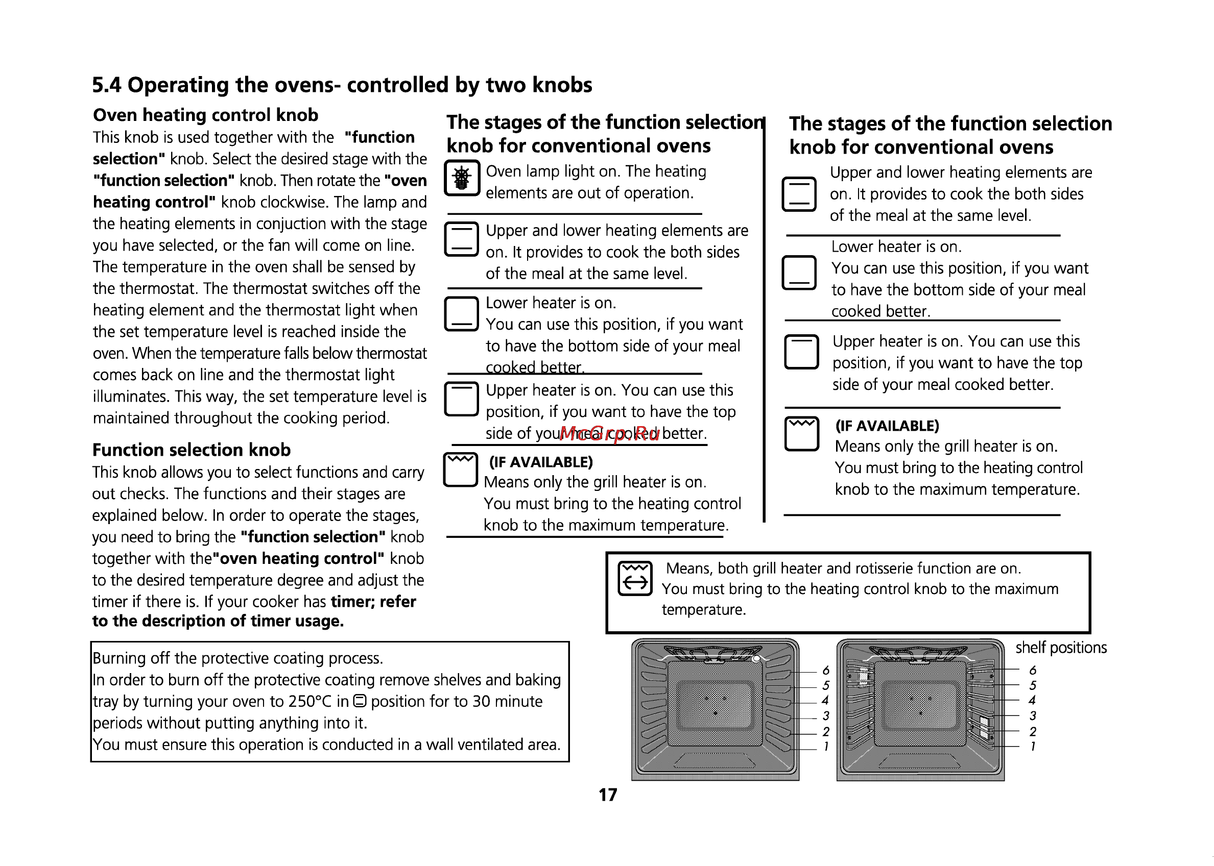 Beko CE 66200 [46/63] The stages of the function selection knob for conventional ovens