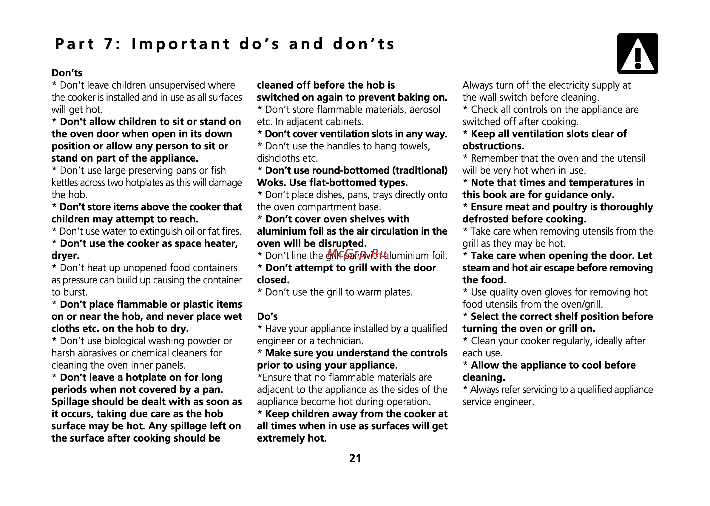 Beko CE 66200 [50/63] Part 7 important do s and don ts