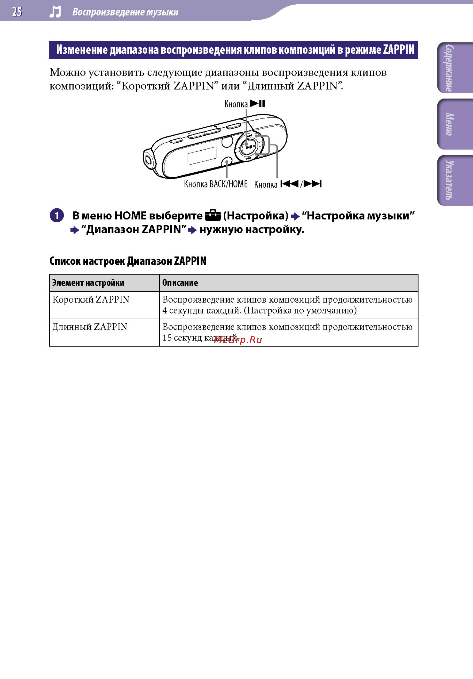 Sony NWZ-B152F 2Gb Red [25/82] Можно установить следующие диапазоны воспроизведения клипов композиций короткий 2арр1 или длинный 2арр1