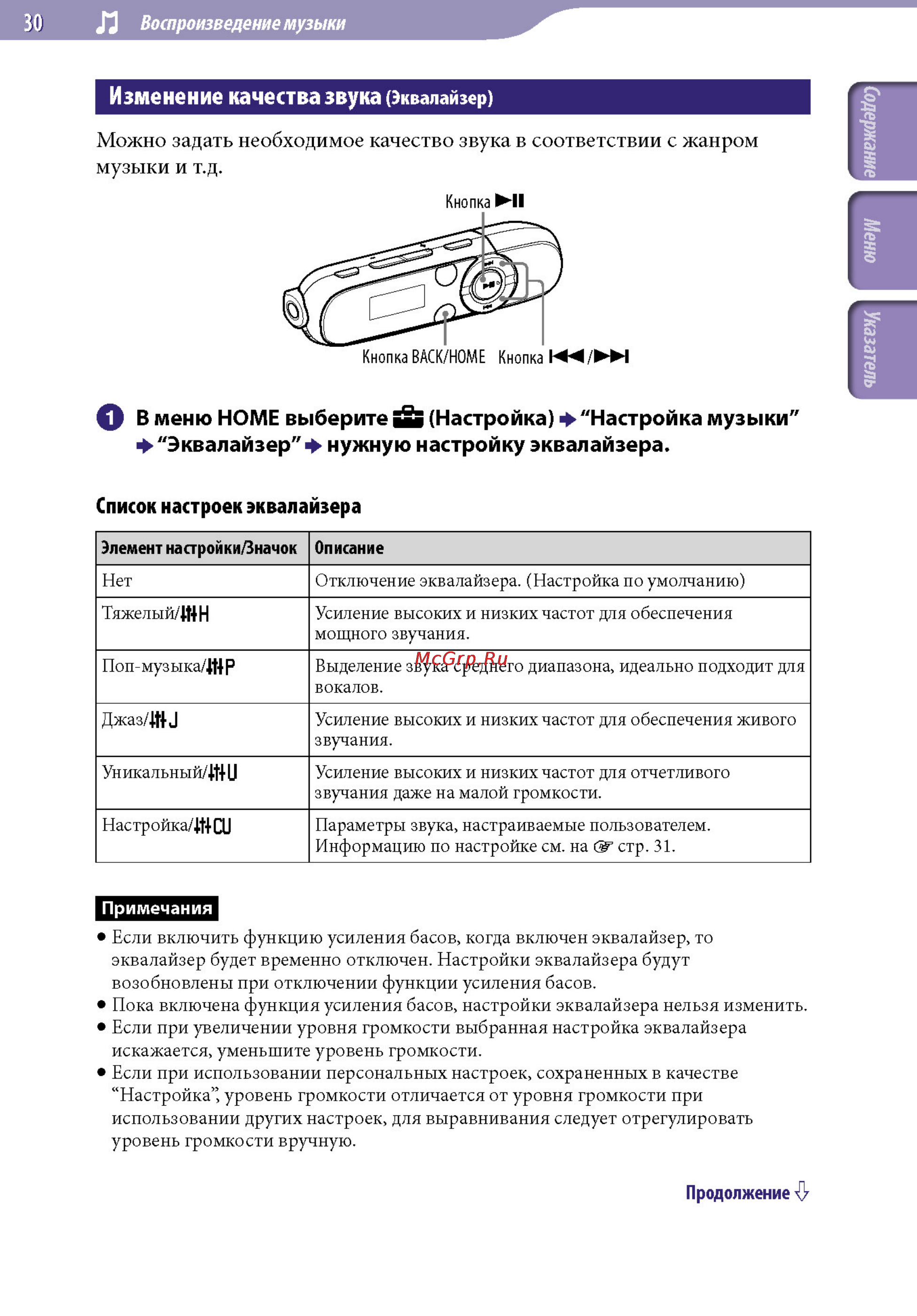 Sony NWZ-B152F 2Gb Blue [30/82] Изменение качества звука эквалайзер
