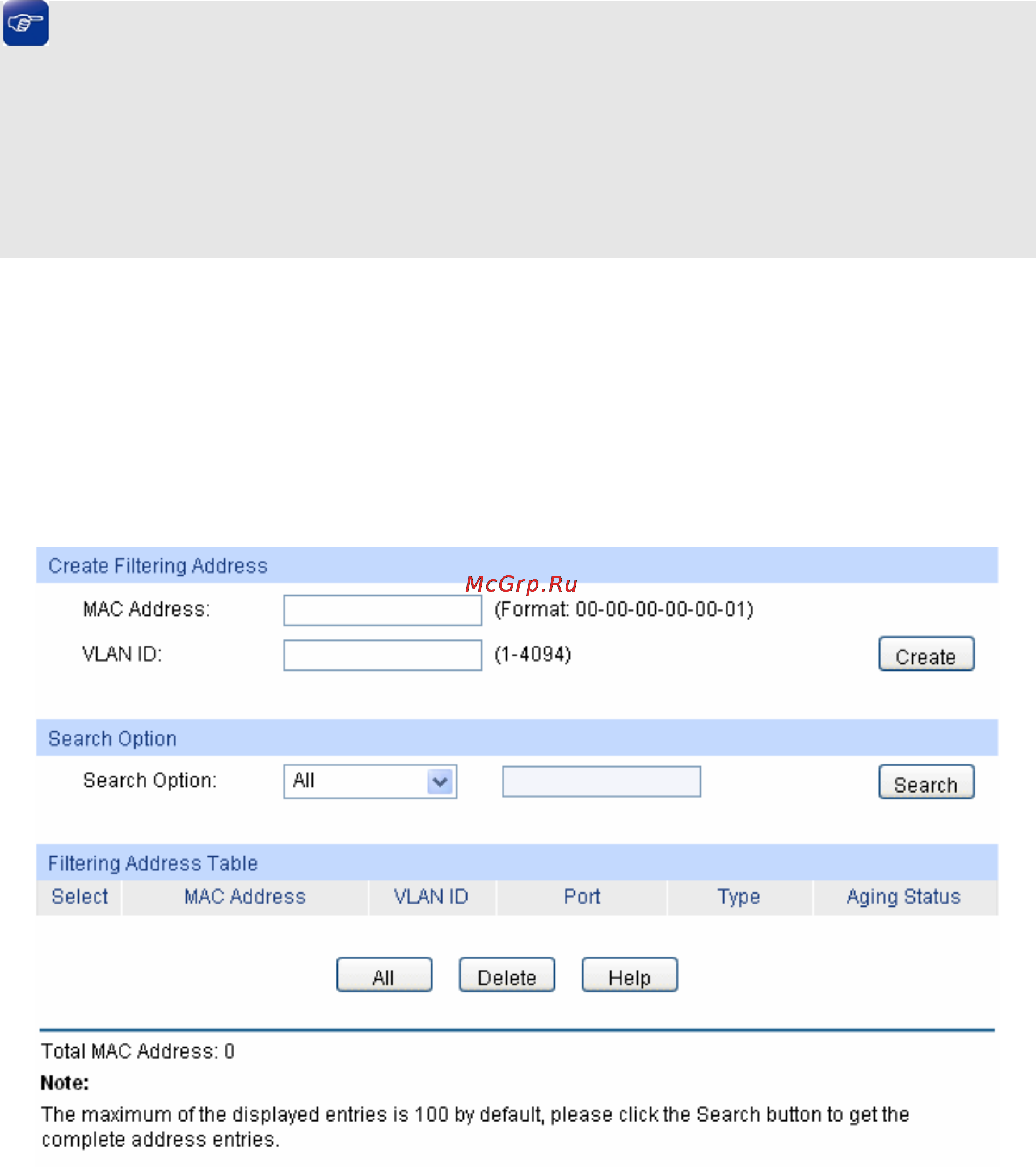 Tp-Link TL-SG5412F [58/257] Filtering address