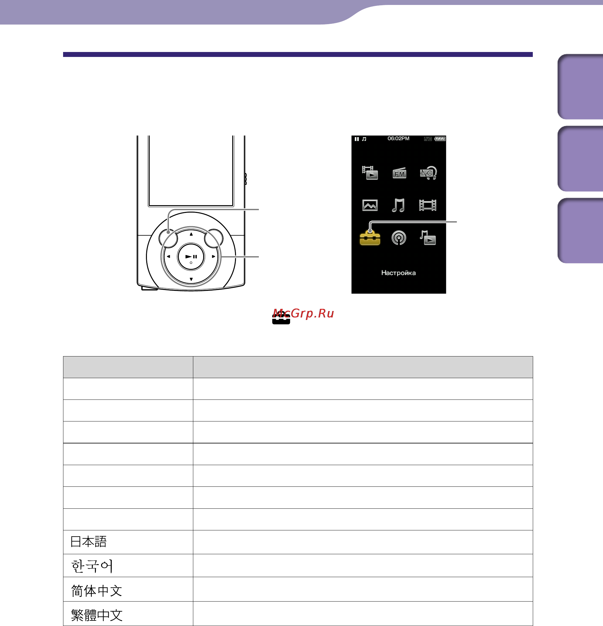 Sony NWZ-A845 Black [21/167] Выбор языка дисплея