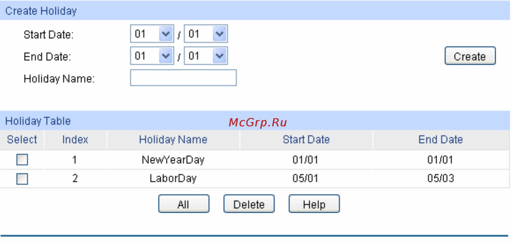 Tp-Link TL-SG3424P [143/259] Holiday config