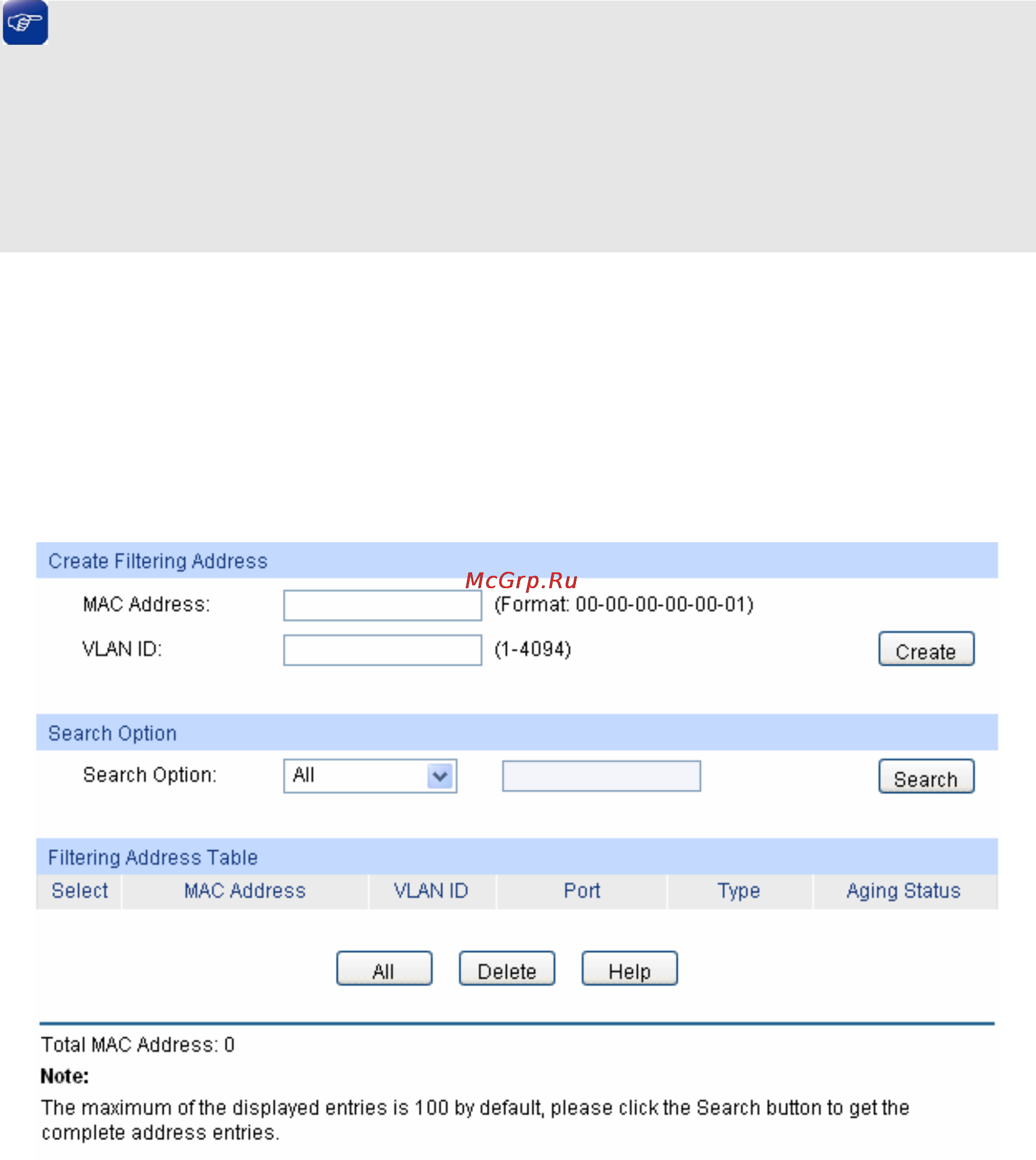 Tp-Link TL-SG3424P [57/259] Filtering address