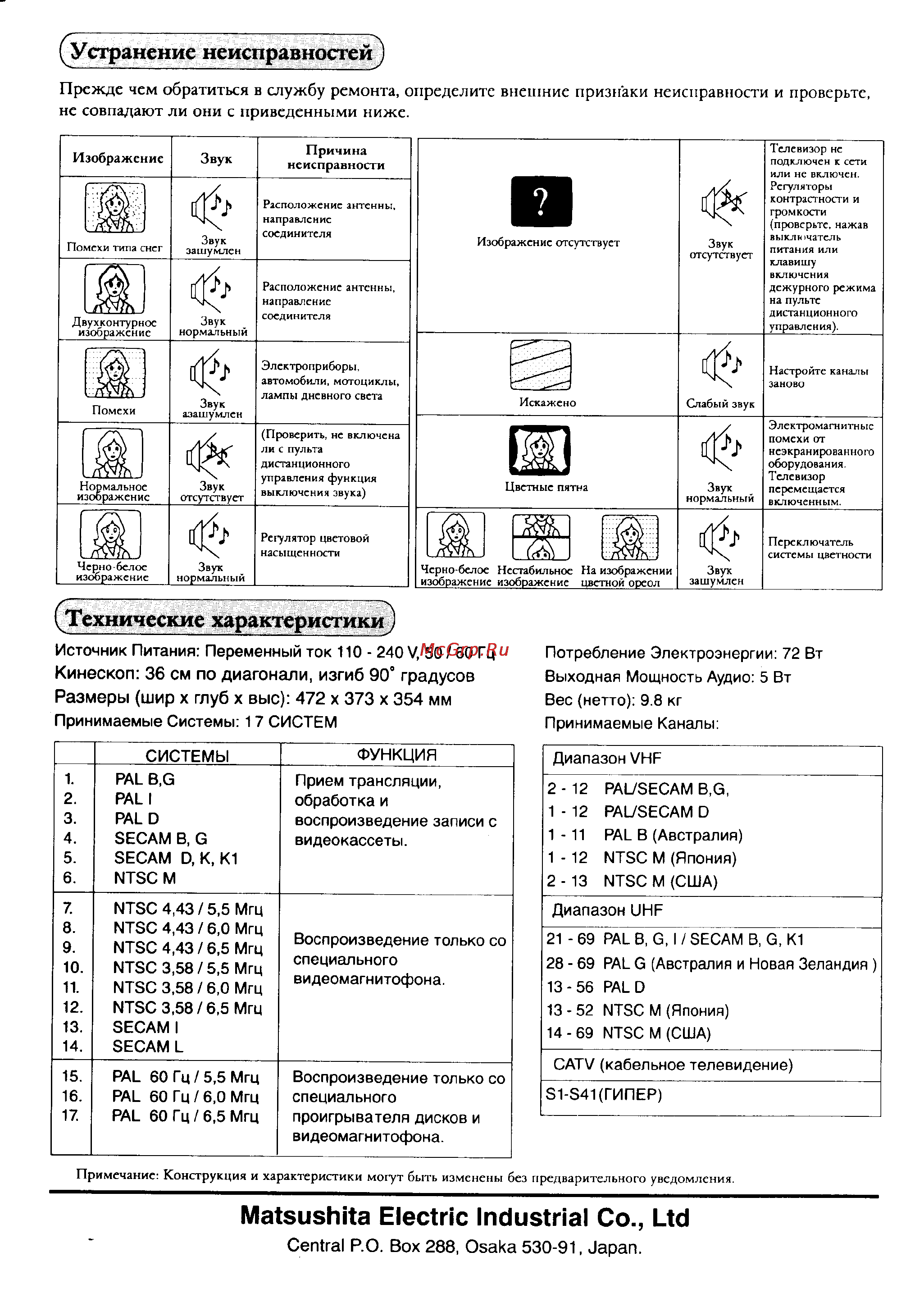Panasonic TC-14X1 [12/12] Технические характеристики