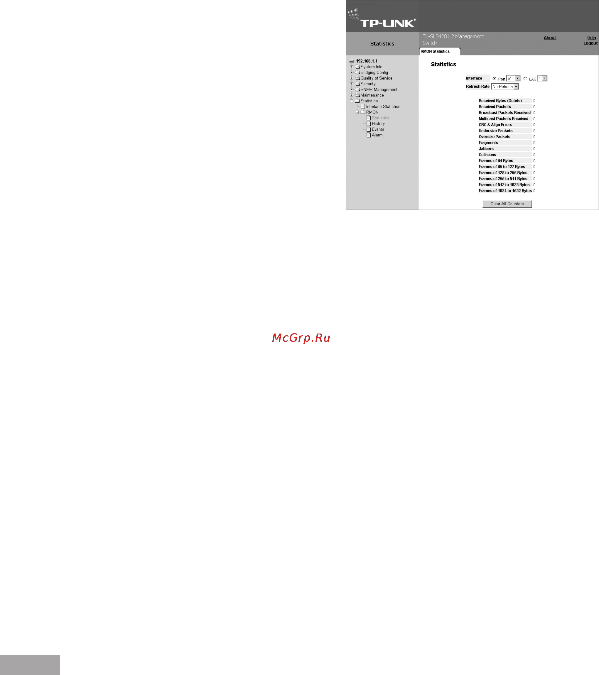 Tp-Link TL-SL3452 [104/120] Viewing rmon statistics