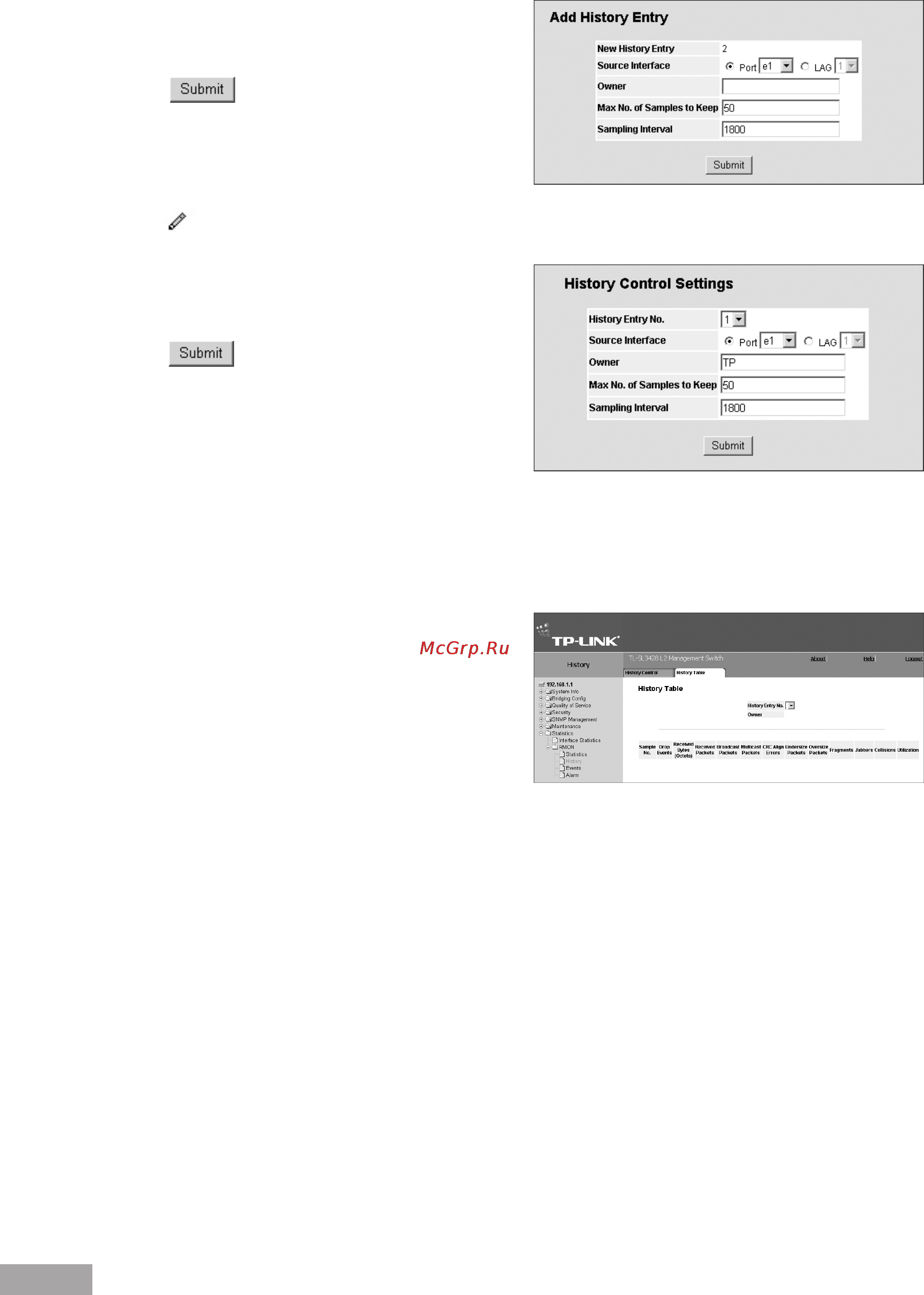 Tp-Link TL-SL3452 [106/120] Viewing the rmon history table