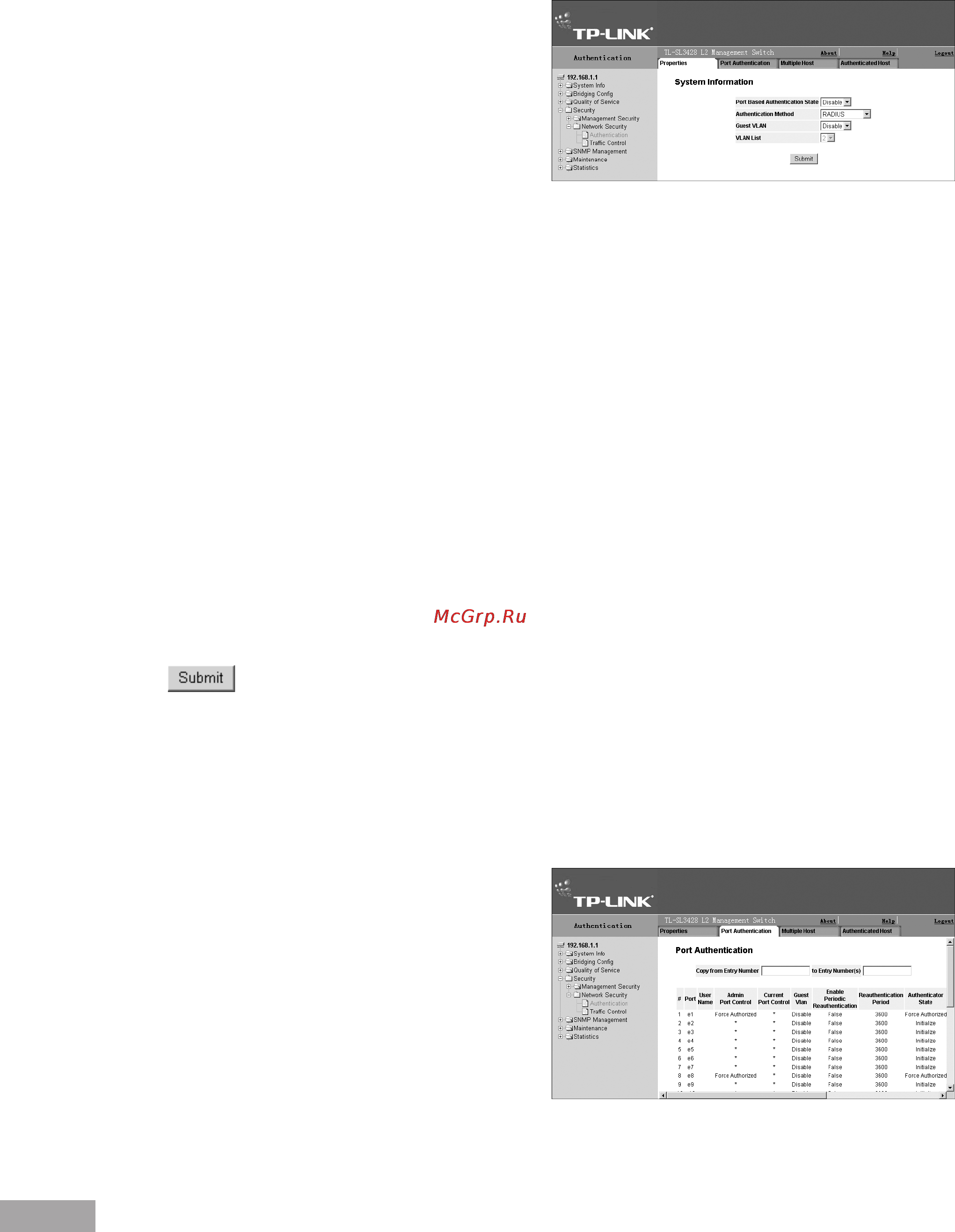 Tp-Link TL-SL3452 [40/120] Defining port authentication properties