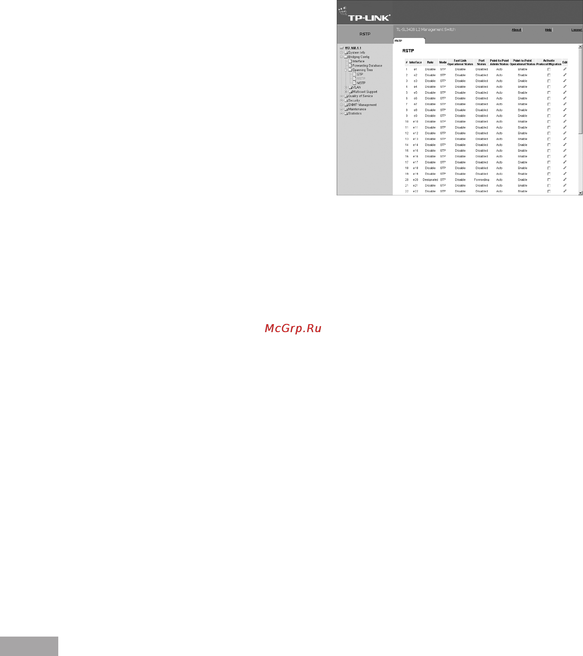 Tp-Link TL-SL3452 [68/120] Configuring the rapid stp