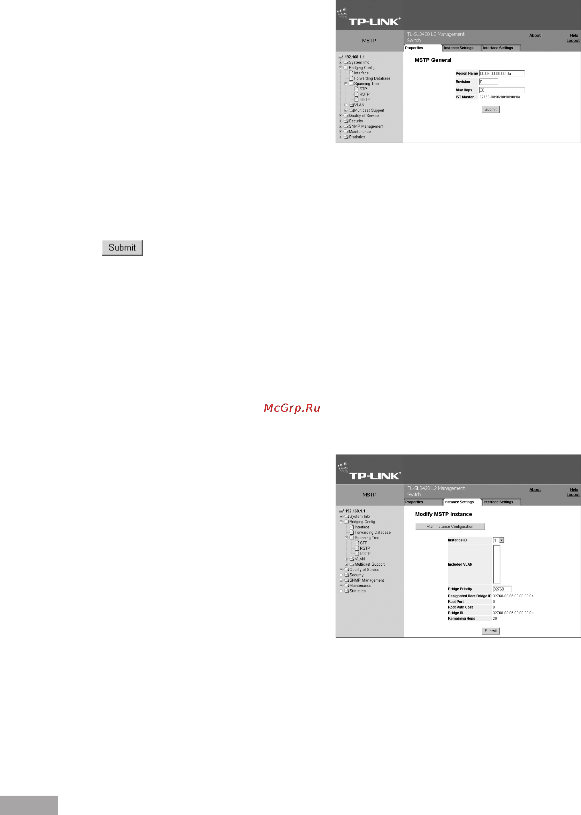 Tp-Link TL-SL3452 [70/120] Configuring mstp instances