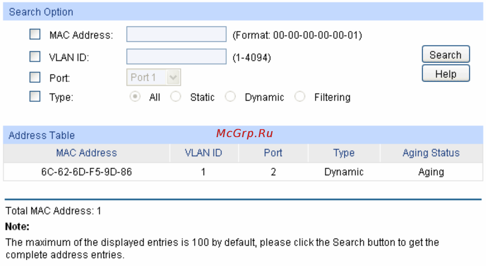 Tp-Link TL-SG2424 [41/130] Address table