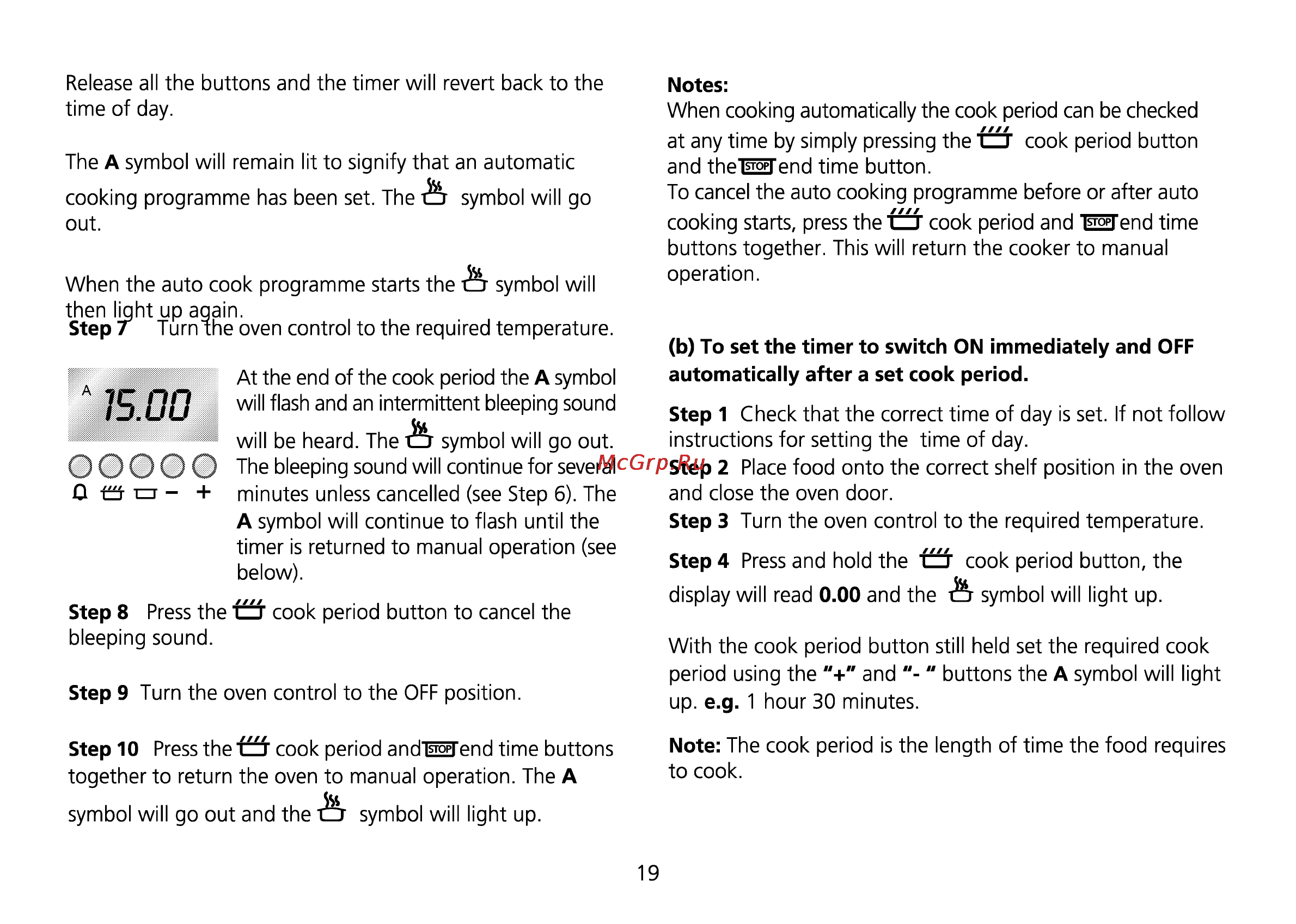 Beko CE 56100 [53/72] B to set the timer to switch on immediately and off
