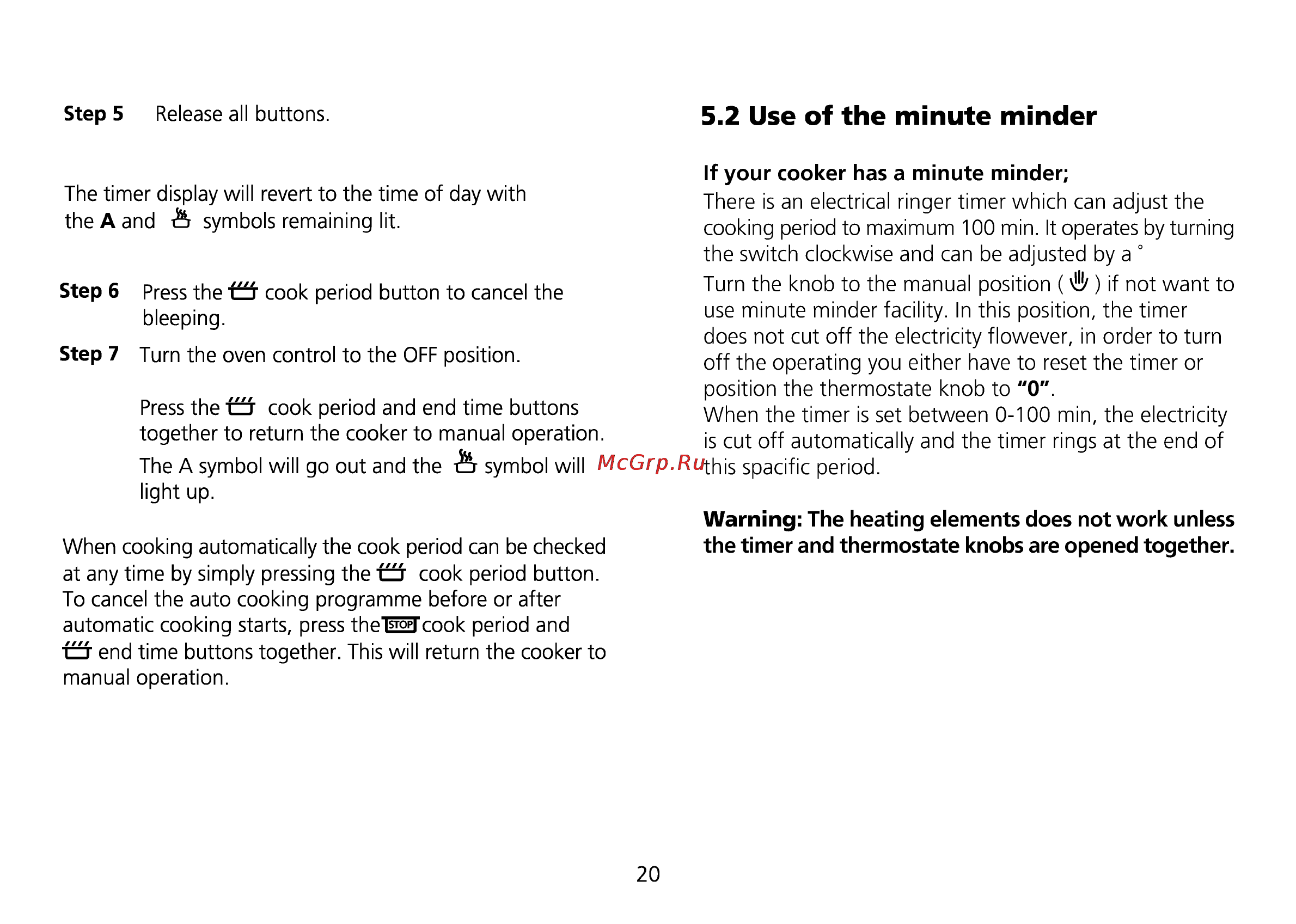 Beko CE 56100 [54/72] Use of the minute minder