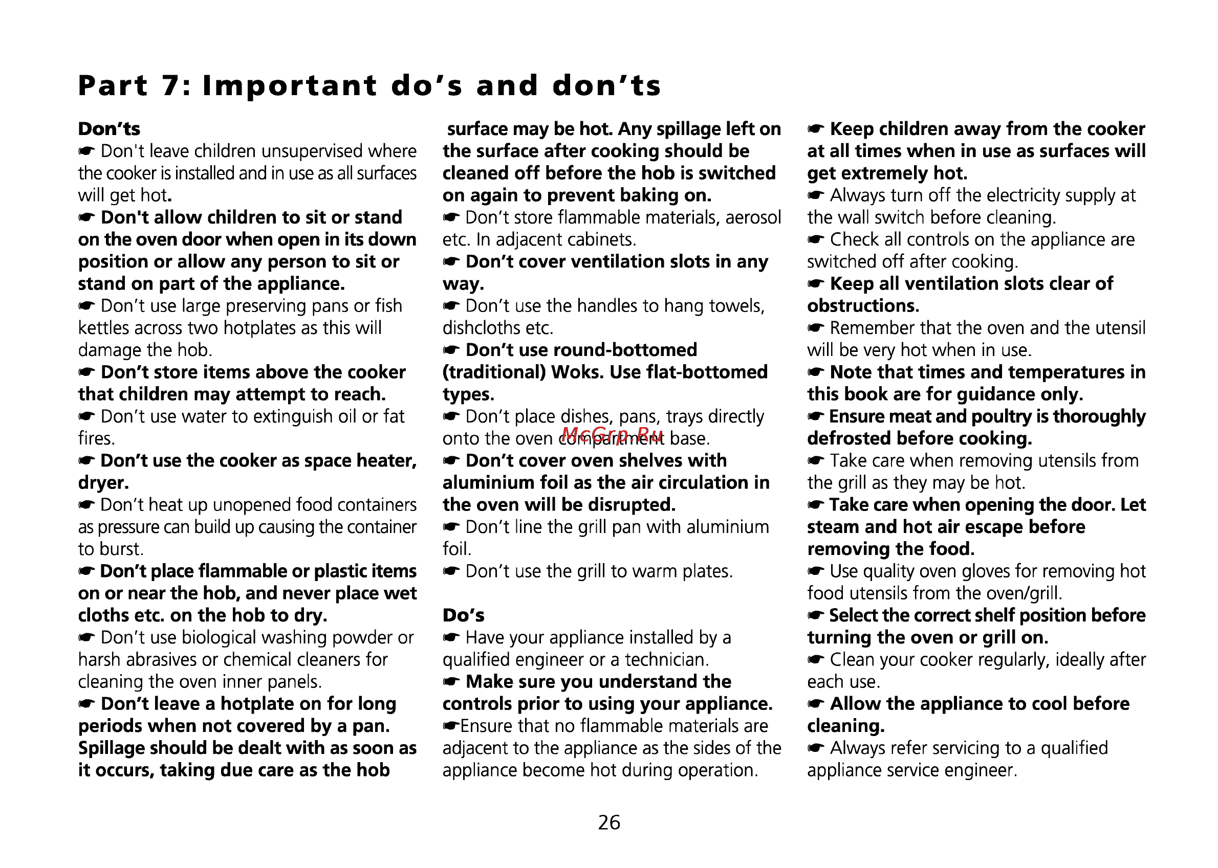 Beko CE 56100 [60/72] Part 7 important do s and don ts