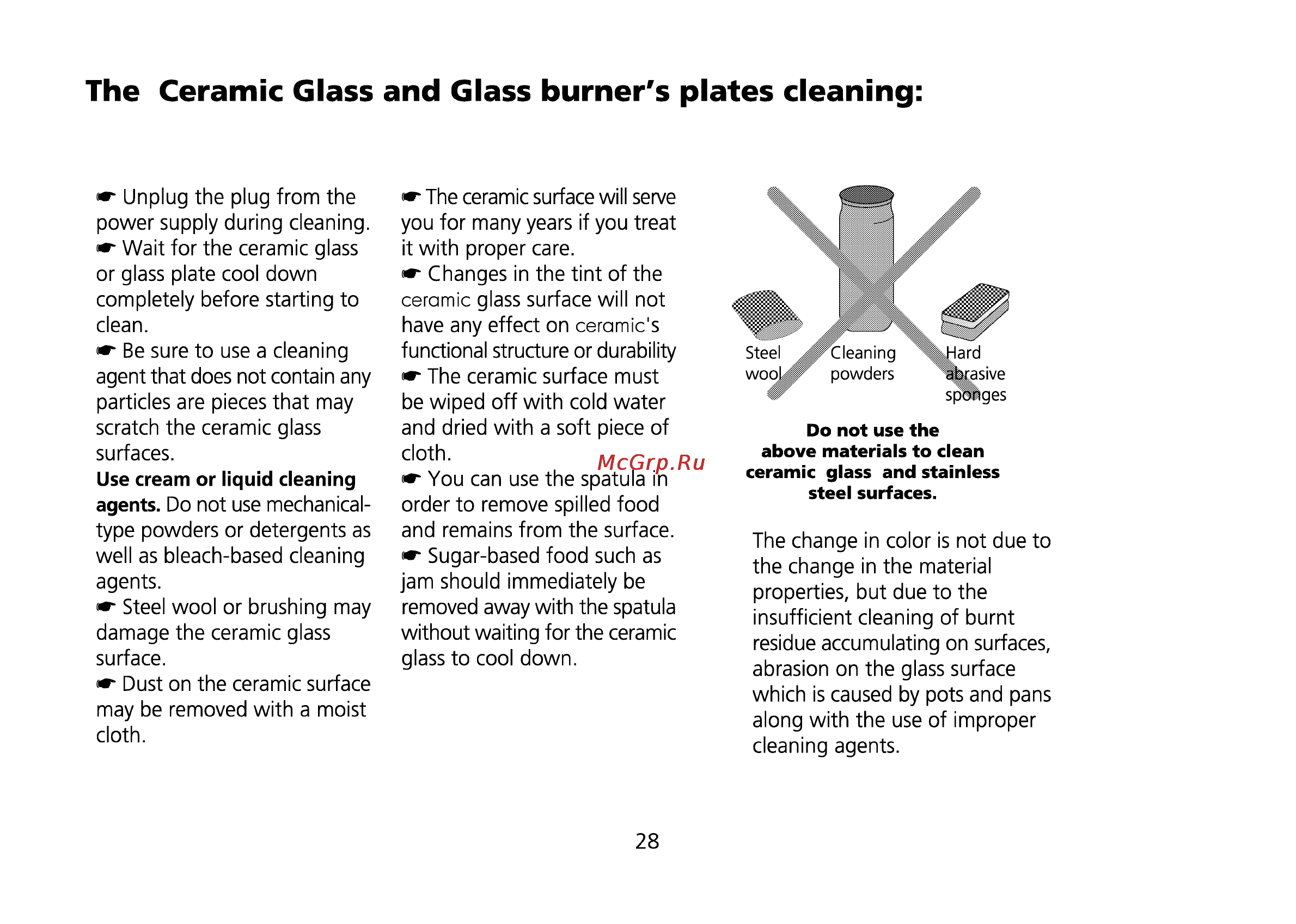Beko CE 56100 [62/72] The ceramic glass and glass burner s plates cleaning