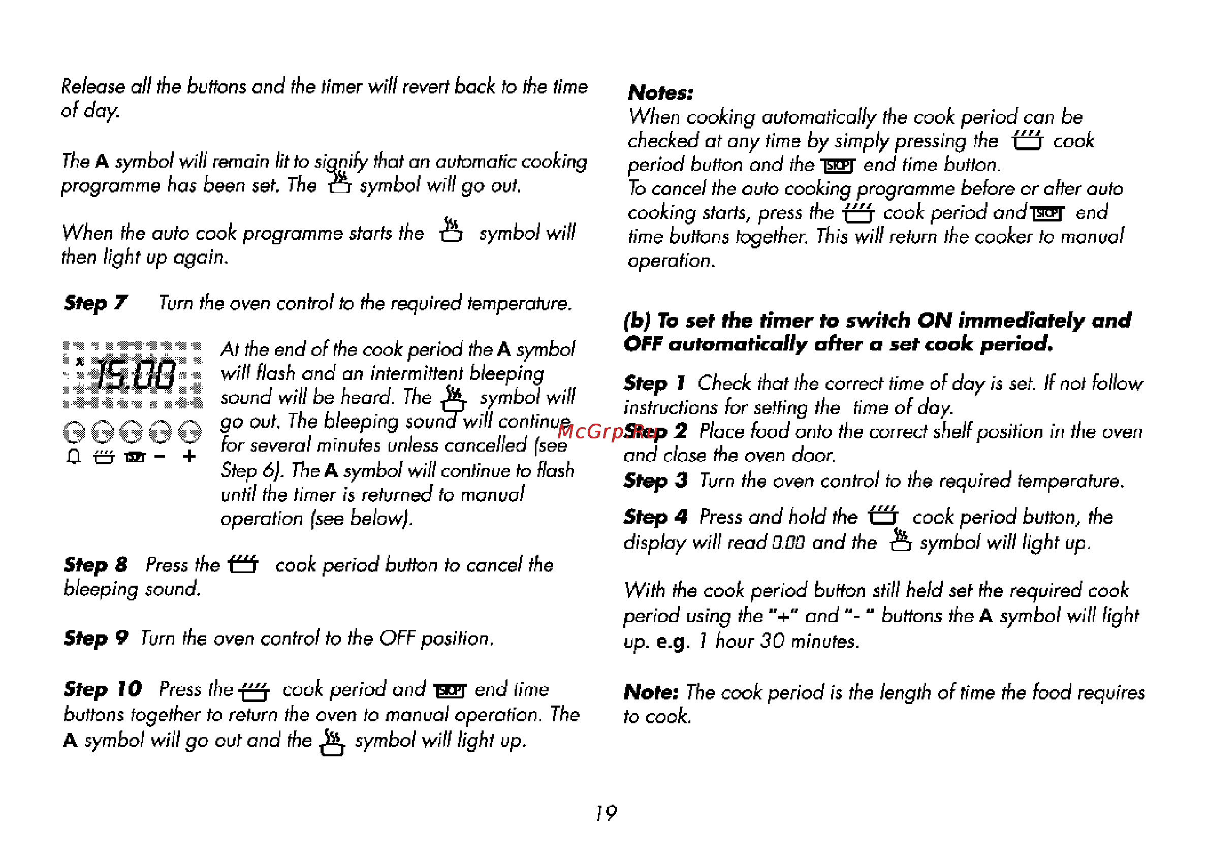 Beko CE 51110 [53/72] B to set the timer to switch on immediately and off automatically after a set cook period