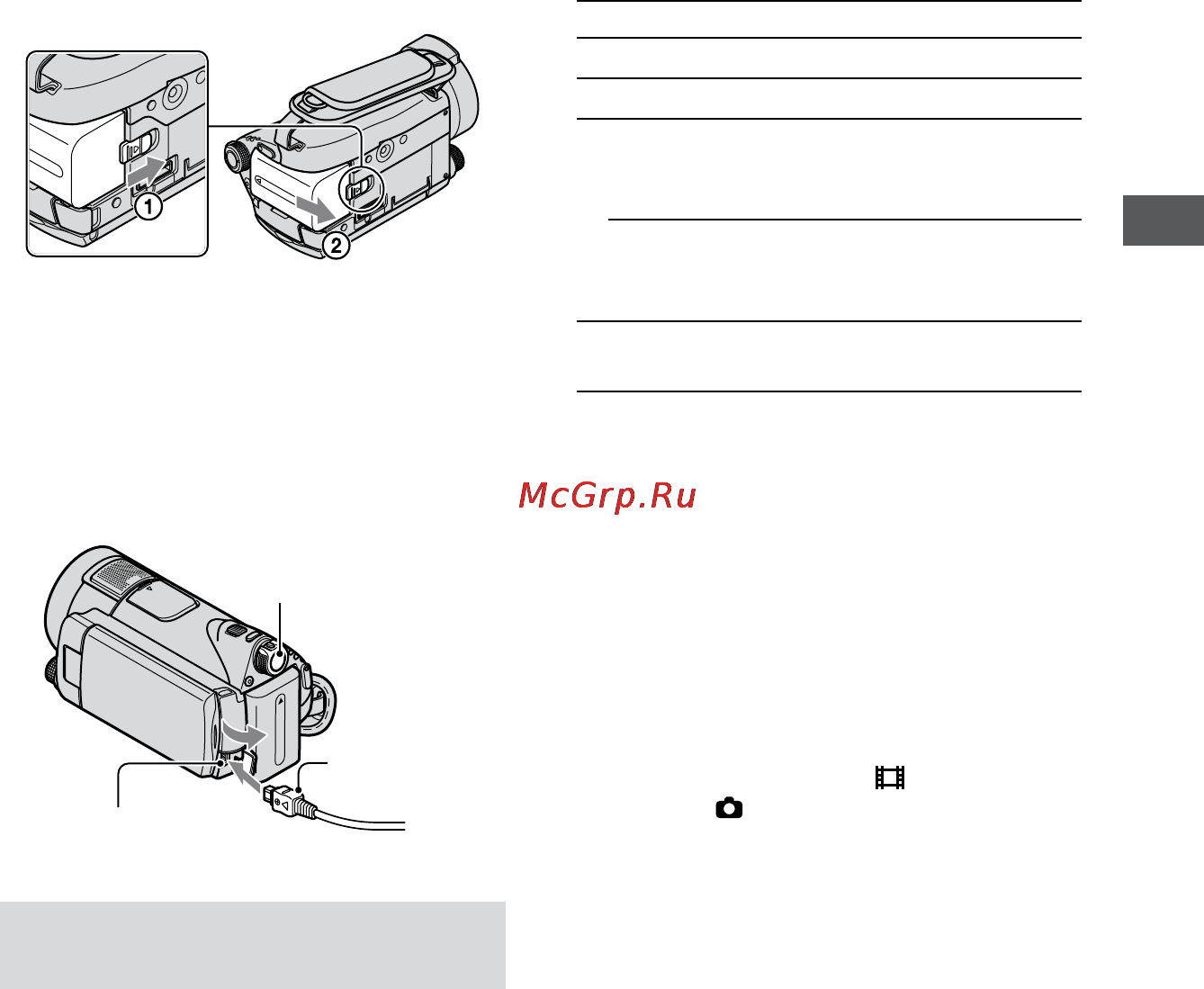 Sony HDR-CX12E [9/84] Доступное время работы прилагаемого батарейного блока