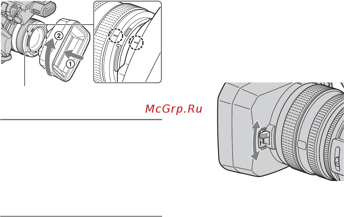 Sony HDR-AX2000E [14/131] Действие 2 присоединение бленды объектива с крышкой объектива