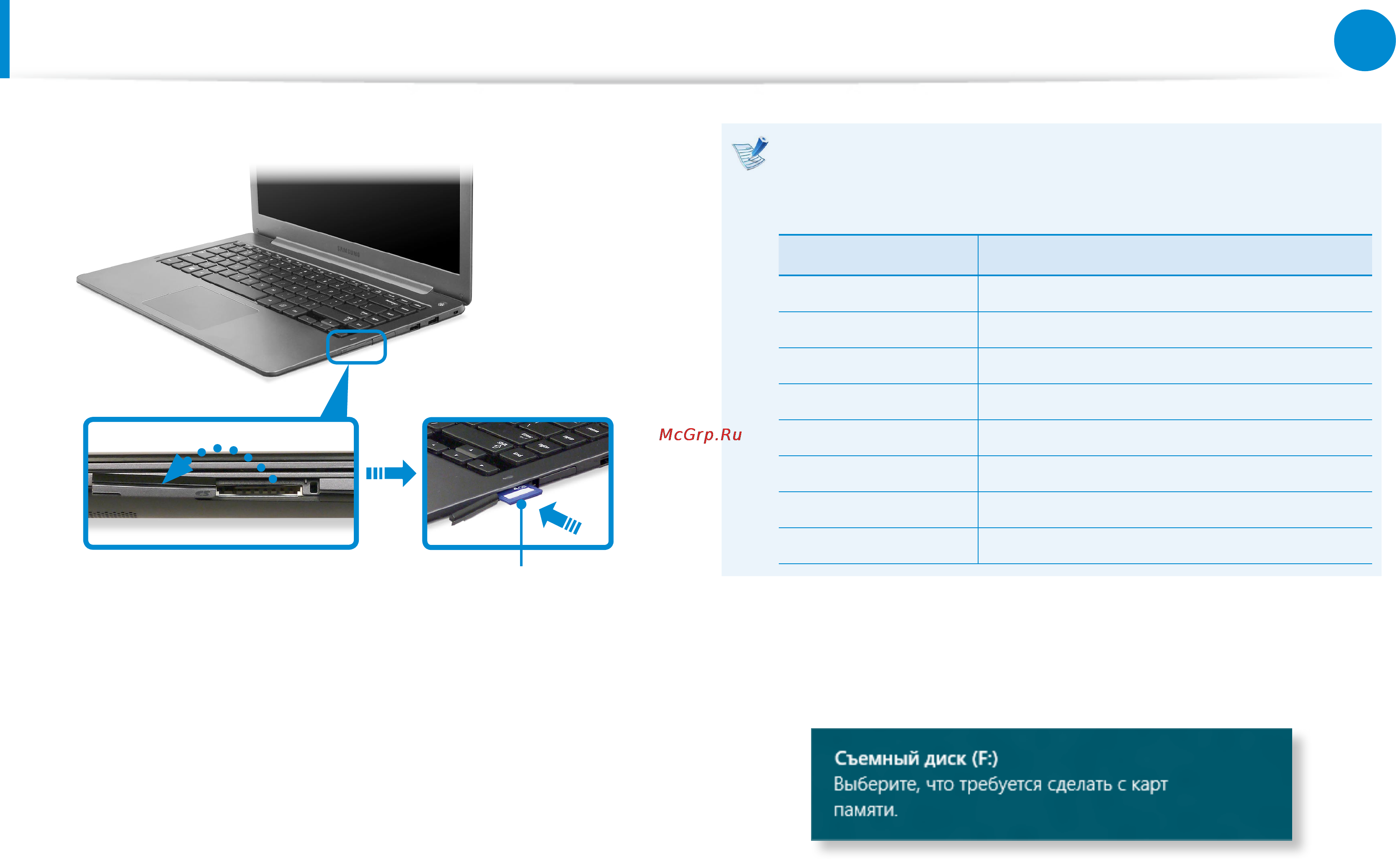 Samsung ATIV Book 7 NP740U3E-X01 [63/154] Универсальное гнездо для карт памяти