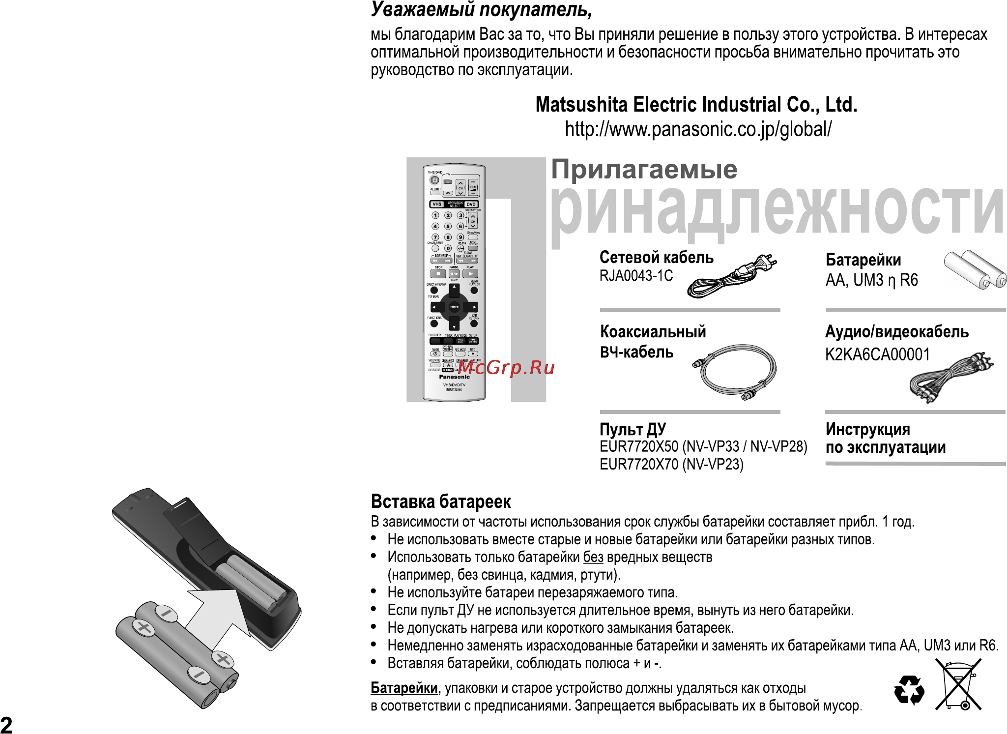 Panasonic NV-VP23 [2/48] Пульт ду инструкция