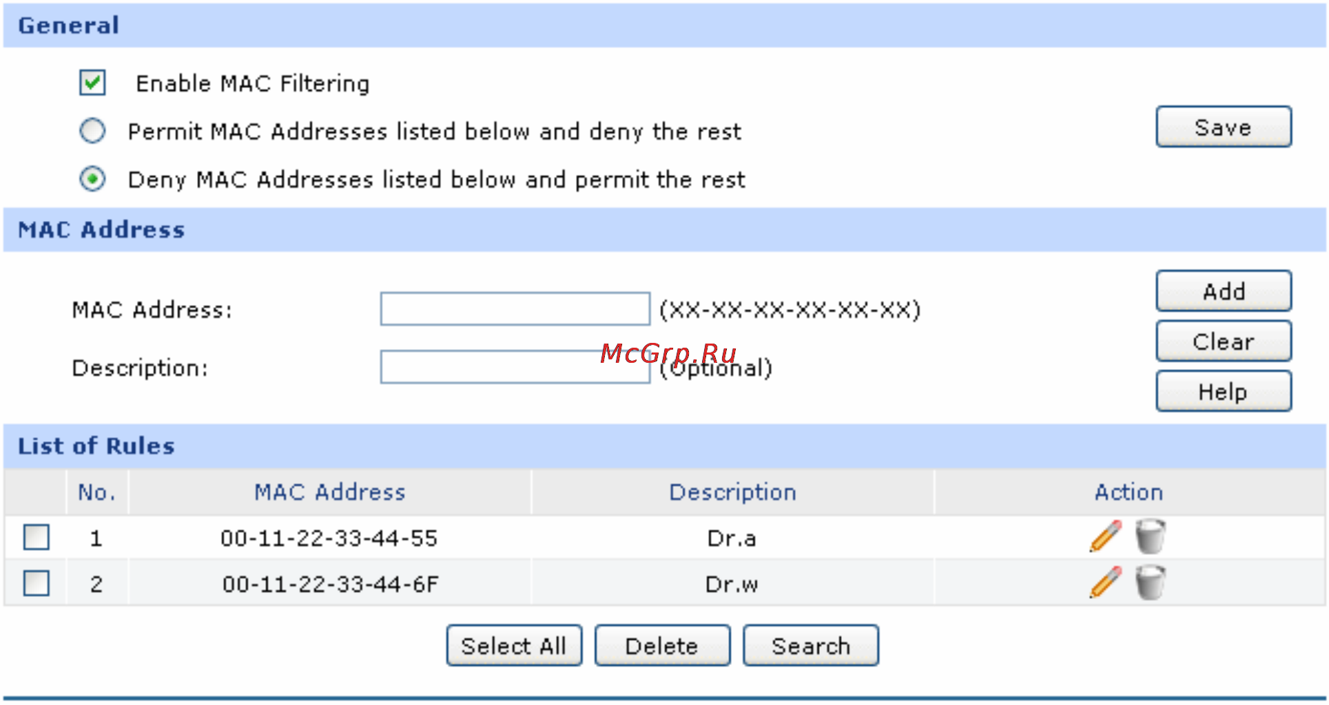 Tp-Link TL-R480T+ [82/124] Mac filtering