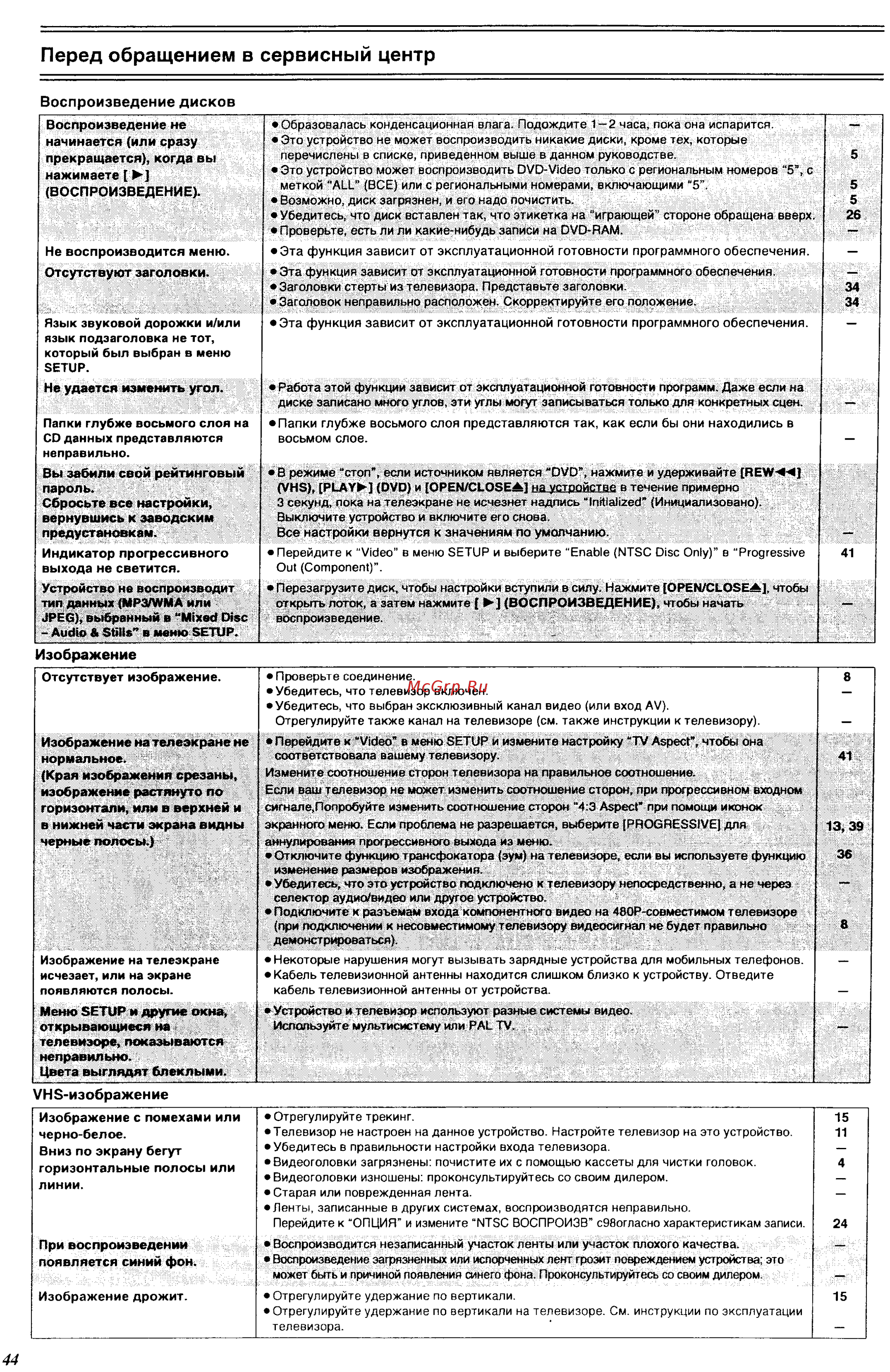 Panasonic NV-VP32 EE [45/48] Перед обращением в сервисный центр