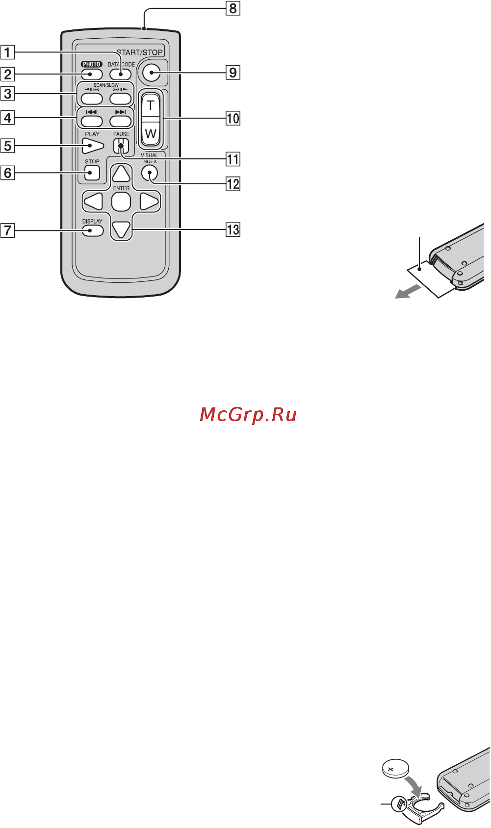 Sony HDR-SR10E [132/142] Замена батареи пульта дистанционного управления