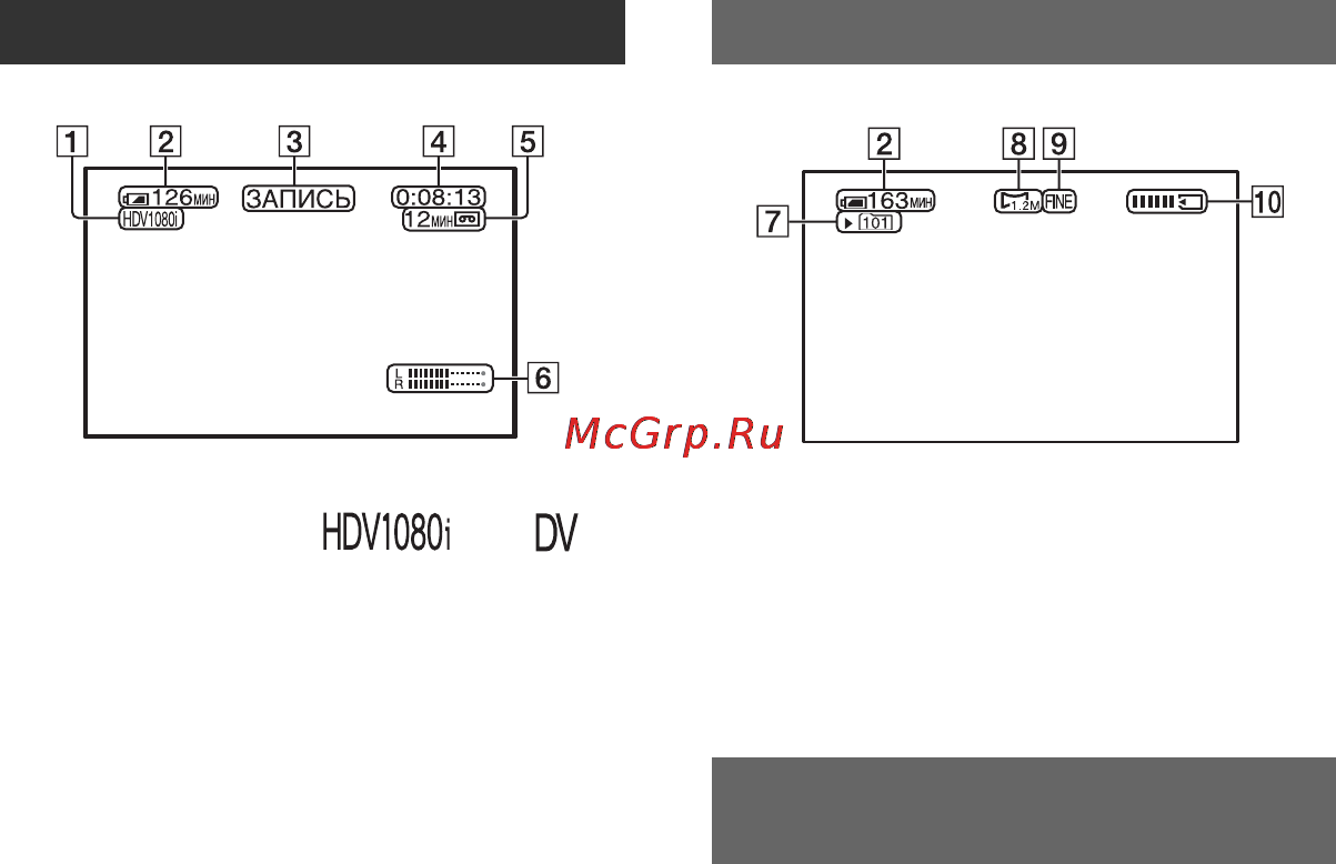 Sony HDR-FX7E [132/139] Индикаторы на экране жк дисплея и в видоискателе