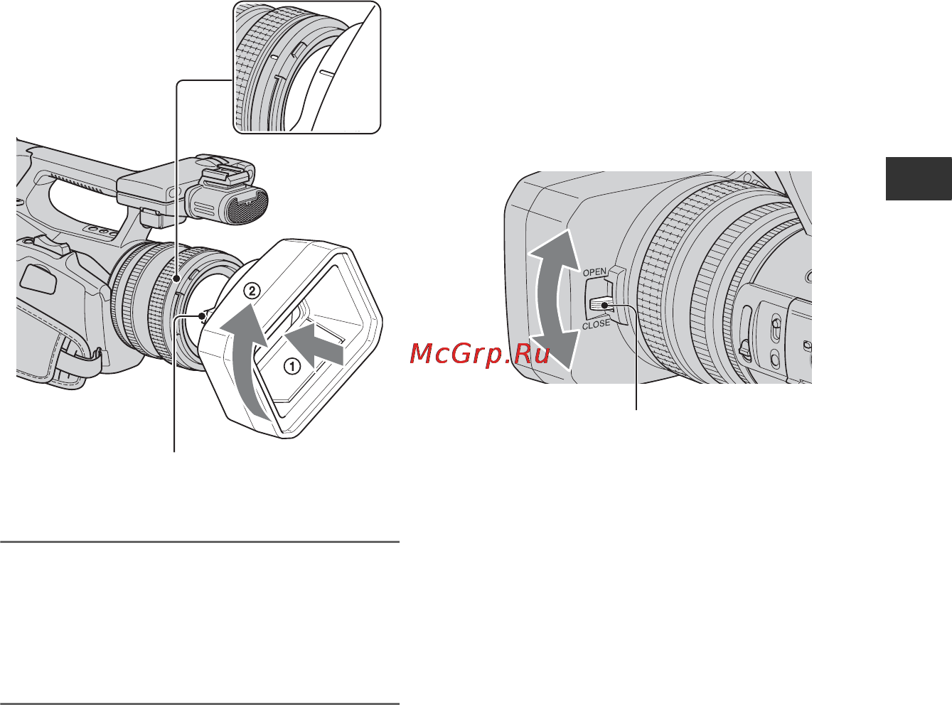 Sony HDR-FX1000E [15/151] Шаг 2 присоединение бленды объектива с крышкой объектива