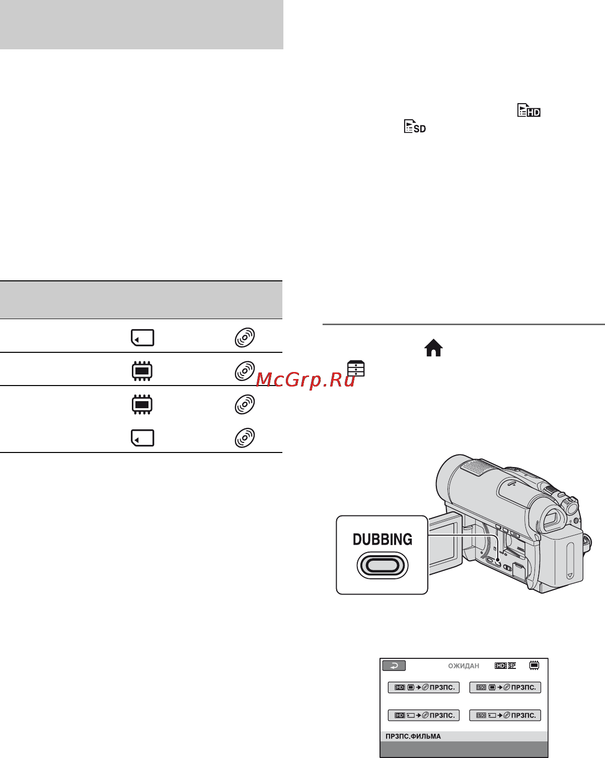 Sony HDR-UX9E [70/348] Перезапись или копирование изображений с одного носителя мультимедиа на другой с помощью видеокамеры