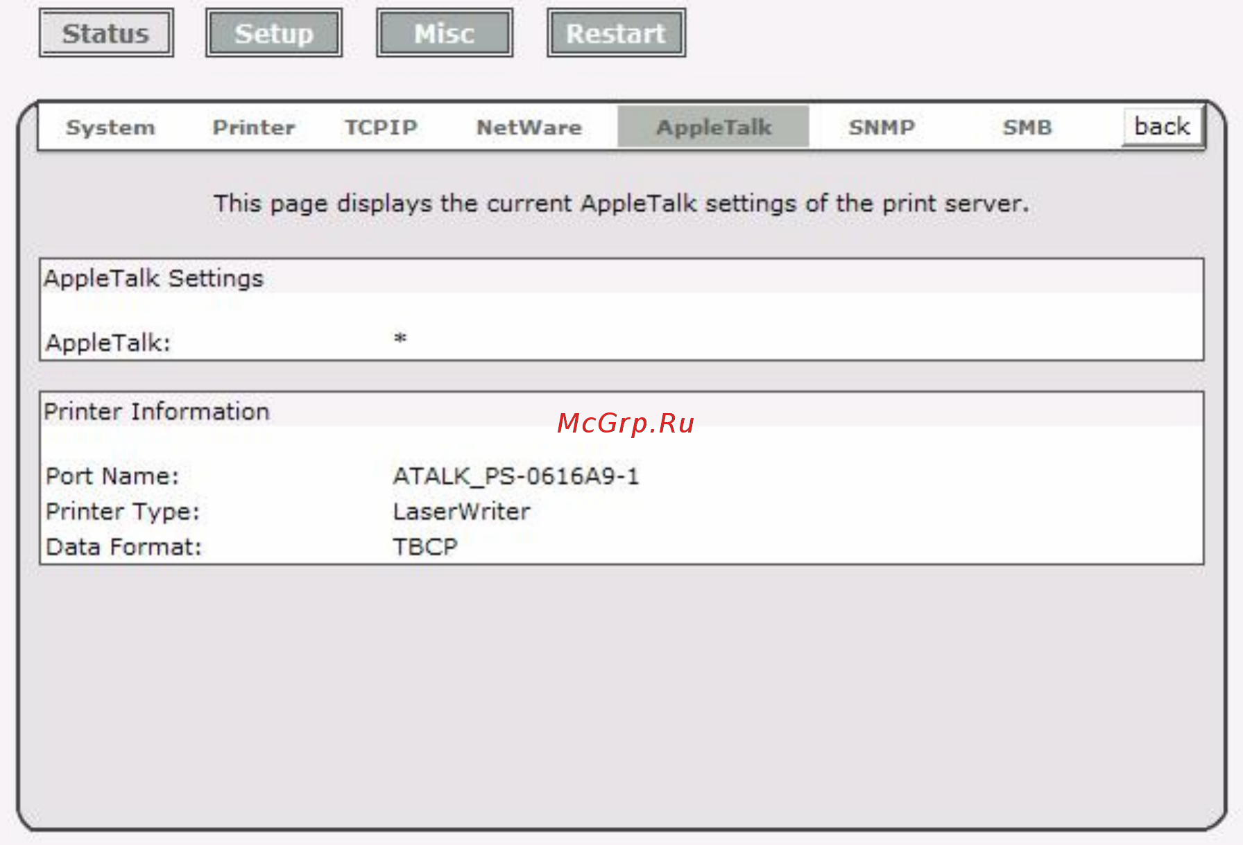 Tp-Link TL-PS110U [35/79] Appletalk status