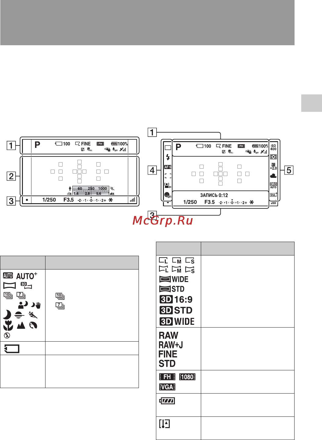 Sony SLT-A55VY 18-55 + 52-200 [45/239] Экран информации о режиме съемки графическое отображение информация о режиме съемки для live view