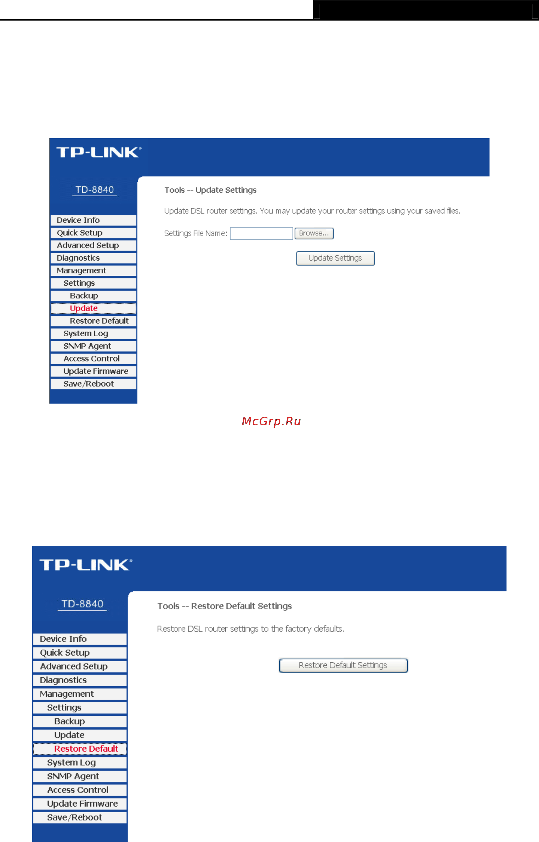 Tp-Link TD-8840 [52/63] Restore default