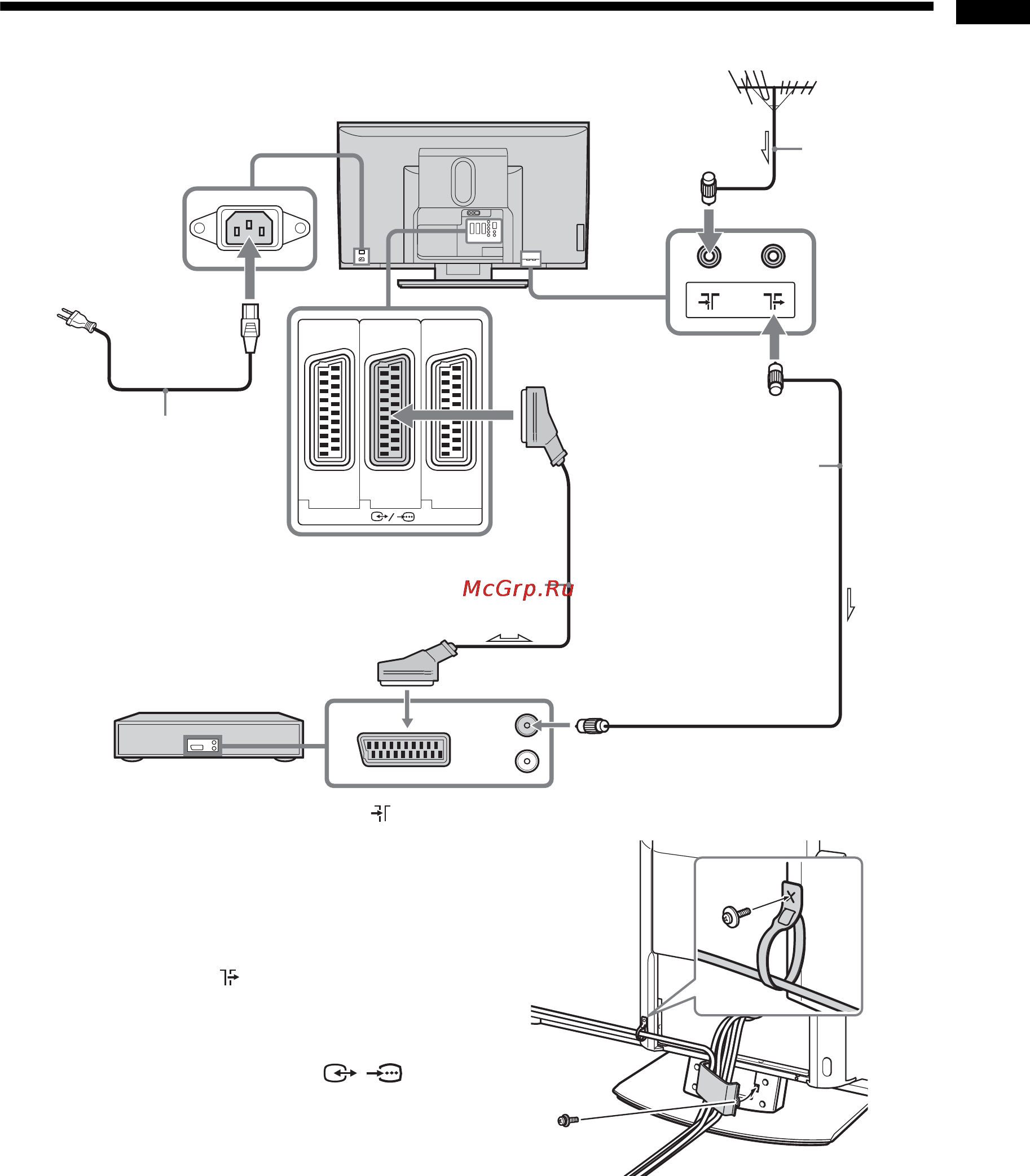 Sony KDE-W50A11E [57/194] Raccordement d une antenne ou d un magnétoscope