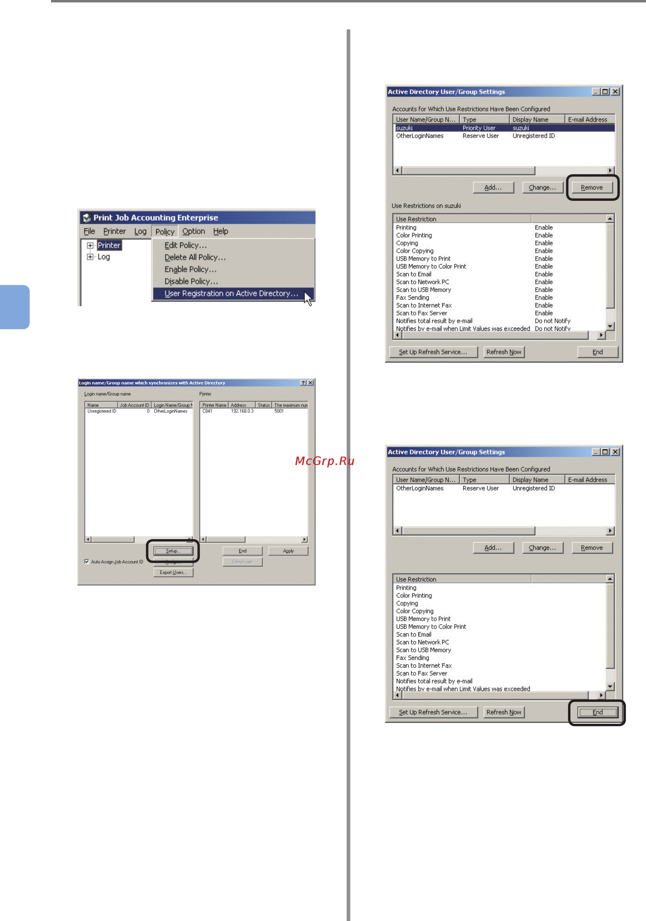 OKI C9800GA MFP [120/239] Deleting an active directory user